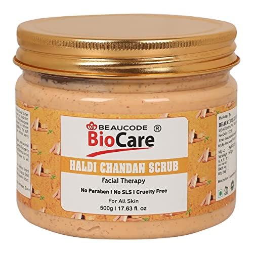 Beaucode BioCare Turmeric Sandalwood Face Scrub - 500Gm (Pack of 1) for Women & Men, All Skin Types, Paraben-Free, SLS-Free, Sulfate-Free, Cruelty-Free | Exfoliating & Brightening for Glowing Skin | Daily Skincare Routine