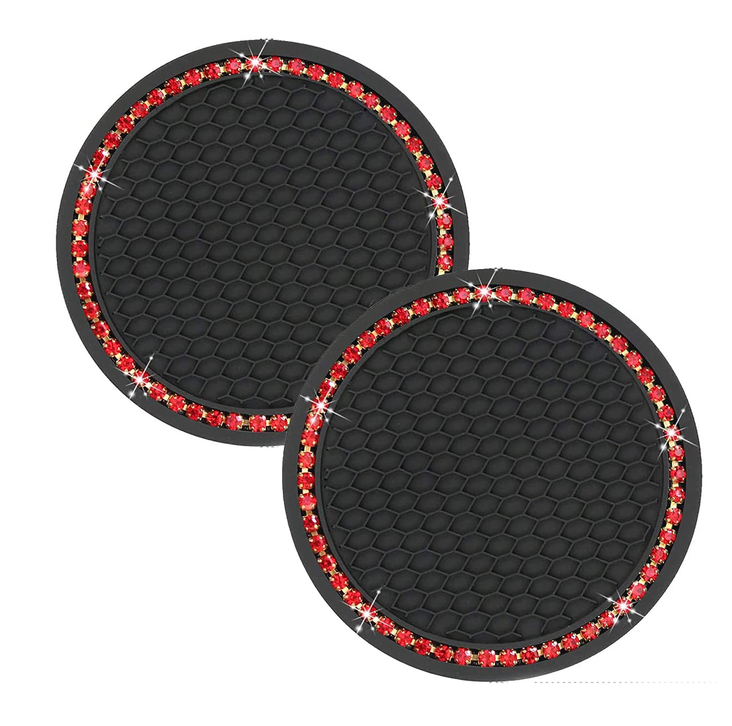 2PCS Glitter Car Cup Coasters - 2.75 Inch Heat Insulating Cup Holder Mats for Most Vehicles | Universal Bling Car Accessories for Coffee, Drinks & Beverages | Perfect for Road Trips, Commuting & Daily Driving