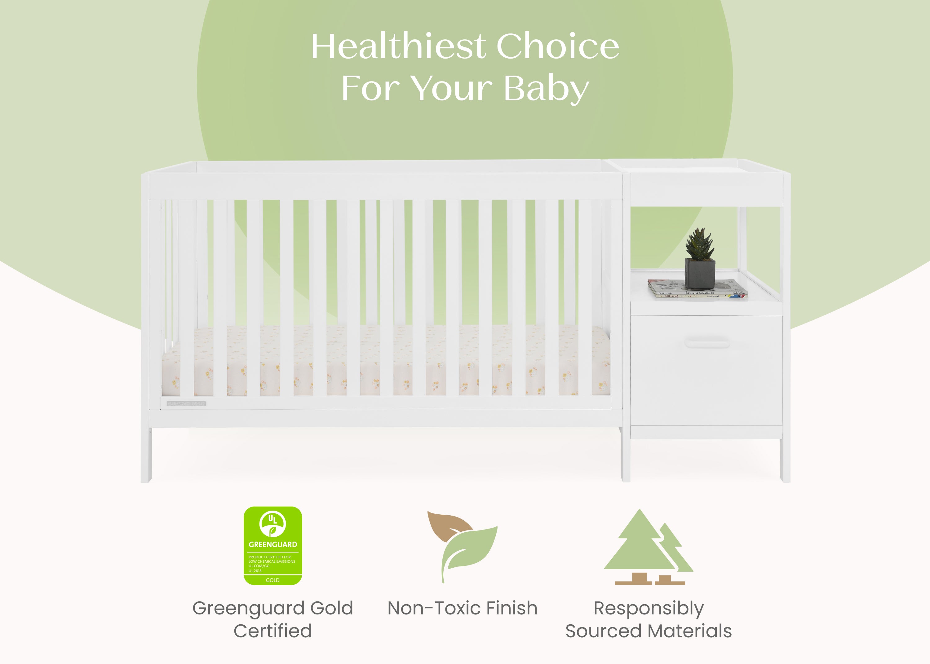 Alice 5-in-1 Convertible Baby Crib with Changing Table - Nursery Furniture for Newborn to Toddler - Perfect for Small Spaces & Modern Nurseries
