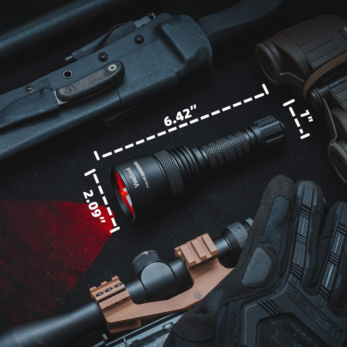 Weltool T10-HR Red Hunting Flashlight Kit - 492 Yards Long Distance Focused Beam, Scope Mount, Pressure Switch, Battery & Charger for Predator Hog Varmint Hunting - Ideal for Night Hunting, Wildlife Observation, and Outdoor Adventures
