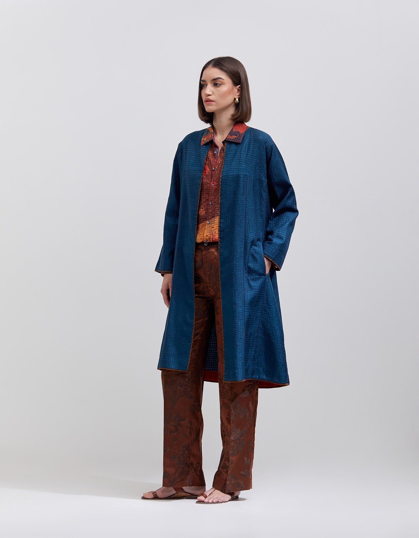 Quilted Silk Check Teal Jacket for Women - Lightweight & Stylish Outerwear for Fall & Winter Fashion