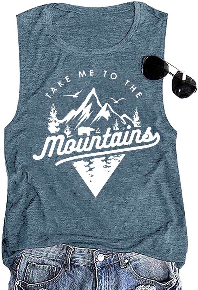 Women's Vacation Adventure Tank Top - Mountain Nature Scenery & Animal Graphic Sleeveless Shirt for Summer Hiking & Outdoor Travel