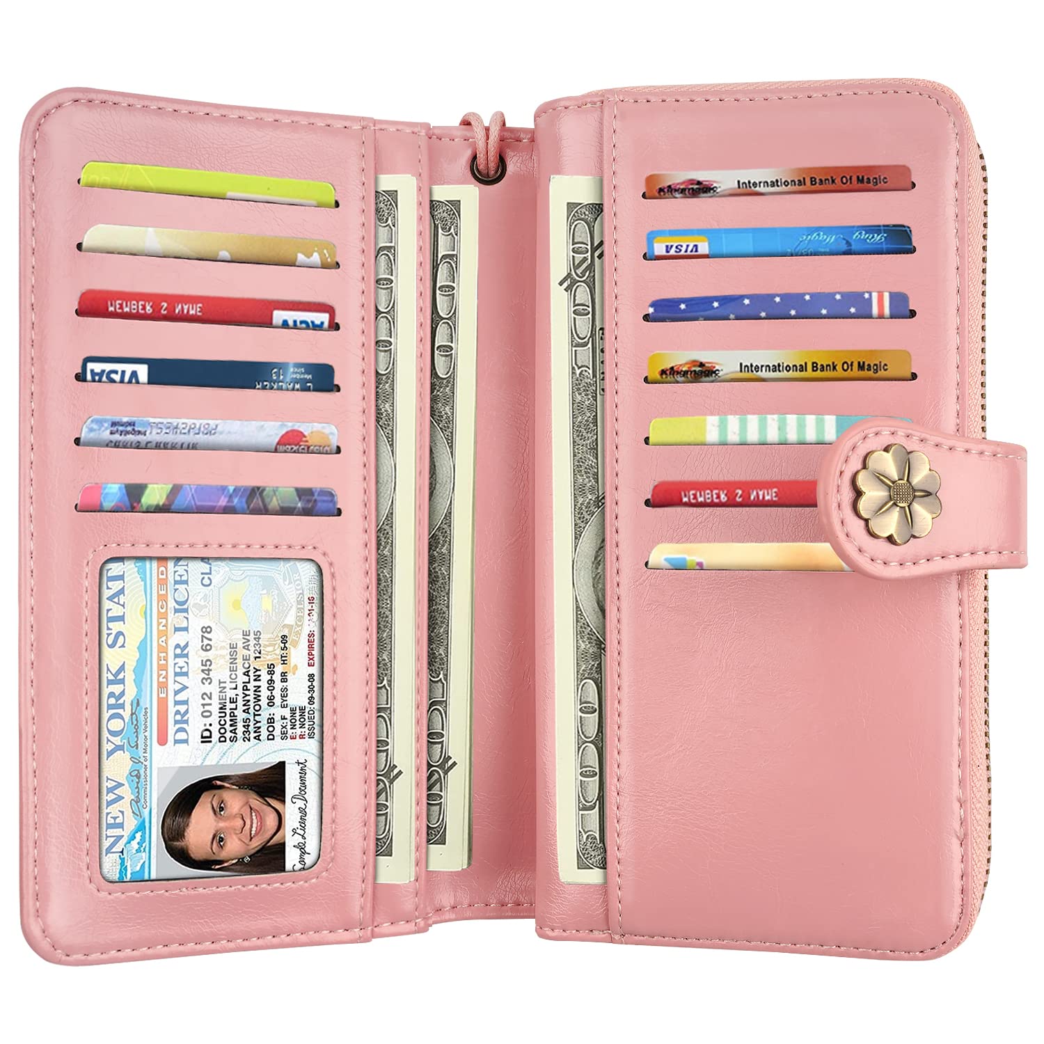 Women's RFID Blocking Leather Wallet with Multi-Card Holder & Wrist Strap - Slim Clutch Purse for Credit Cards, Cash & ID - Perfect for Travel, Shopping & Everyday Use