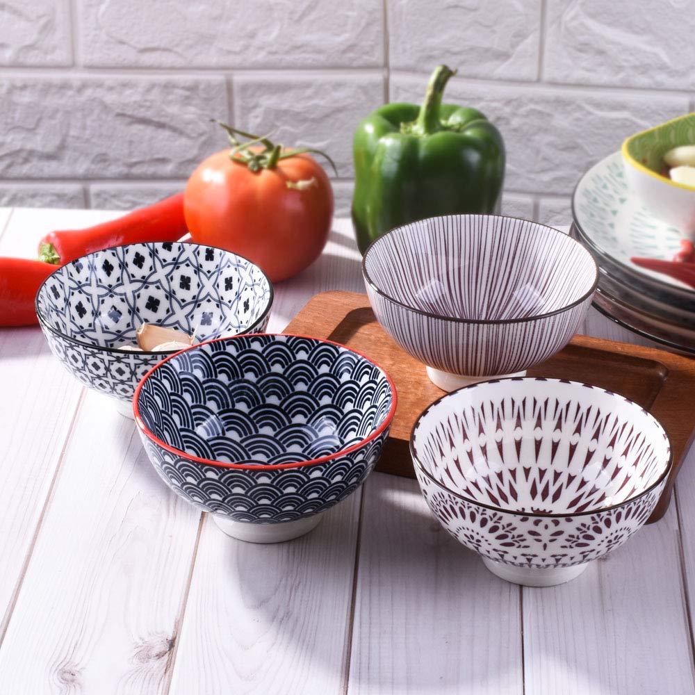 4.5 Inch Japanese Rice Bowl Set of 4 - Ceramic Sushi Bowls for Dessert, Snacks, Cereal & Soup - Perfect for Asian Cuisine, Home Dining & Restaurant Use