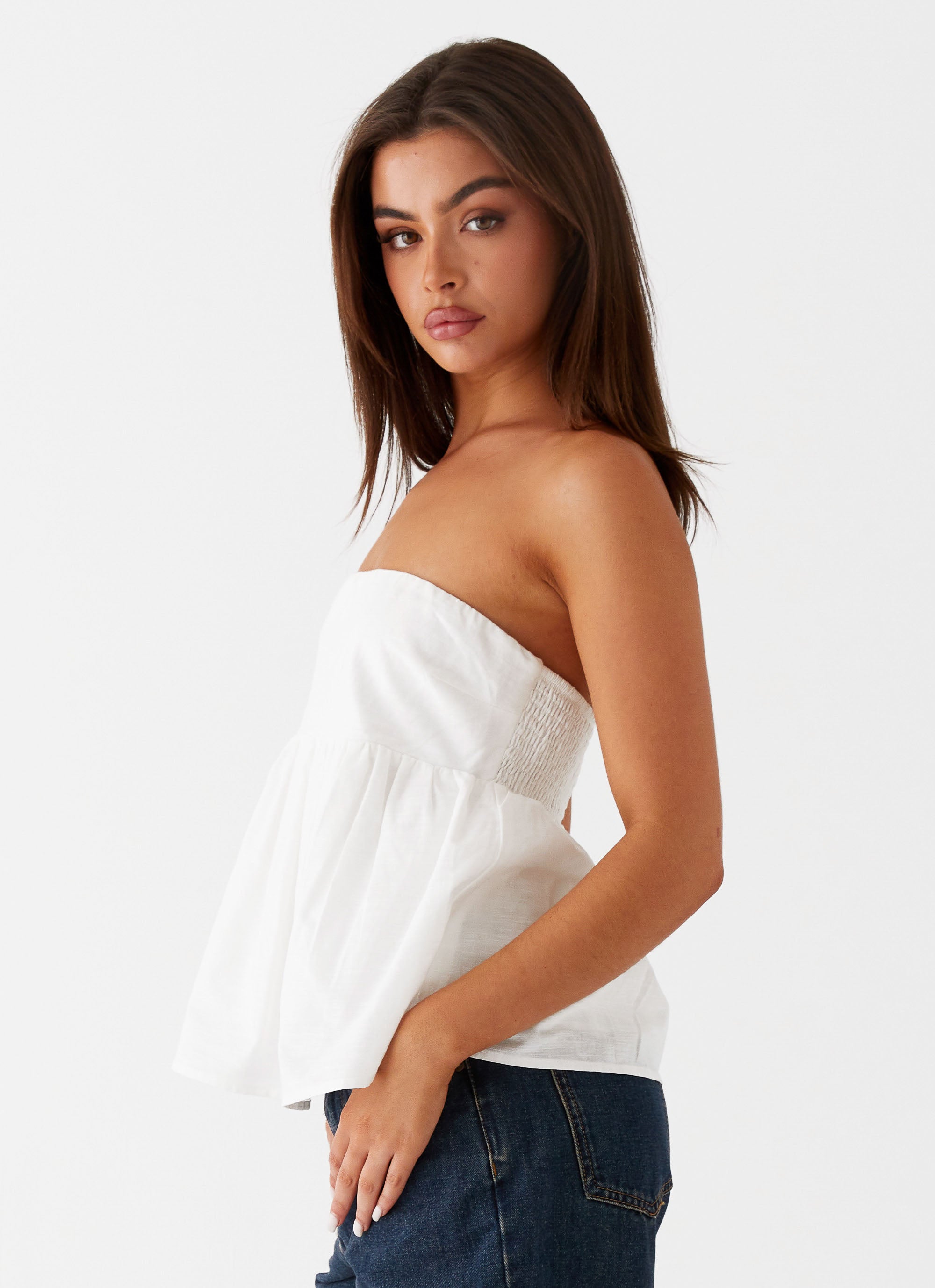 Cassie Tube Top Women's Fashion White Stretchy Seamless Crop Top for Summer Beach Party Outfits