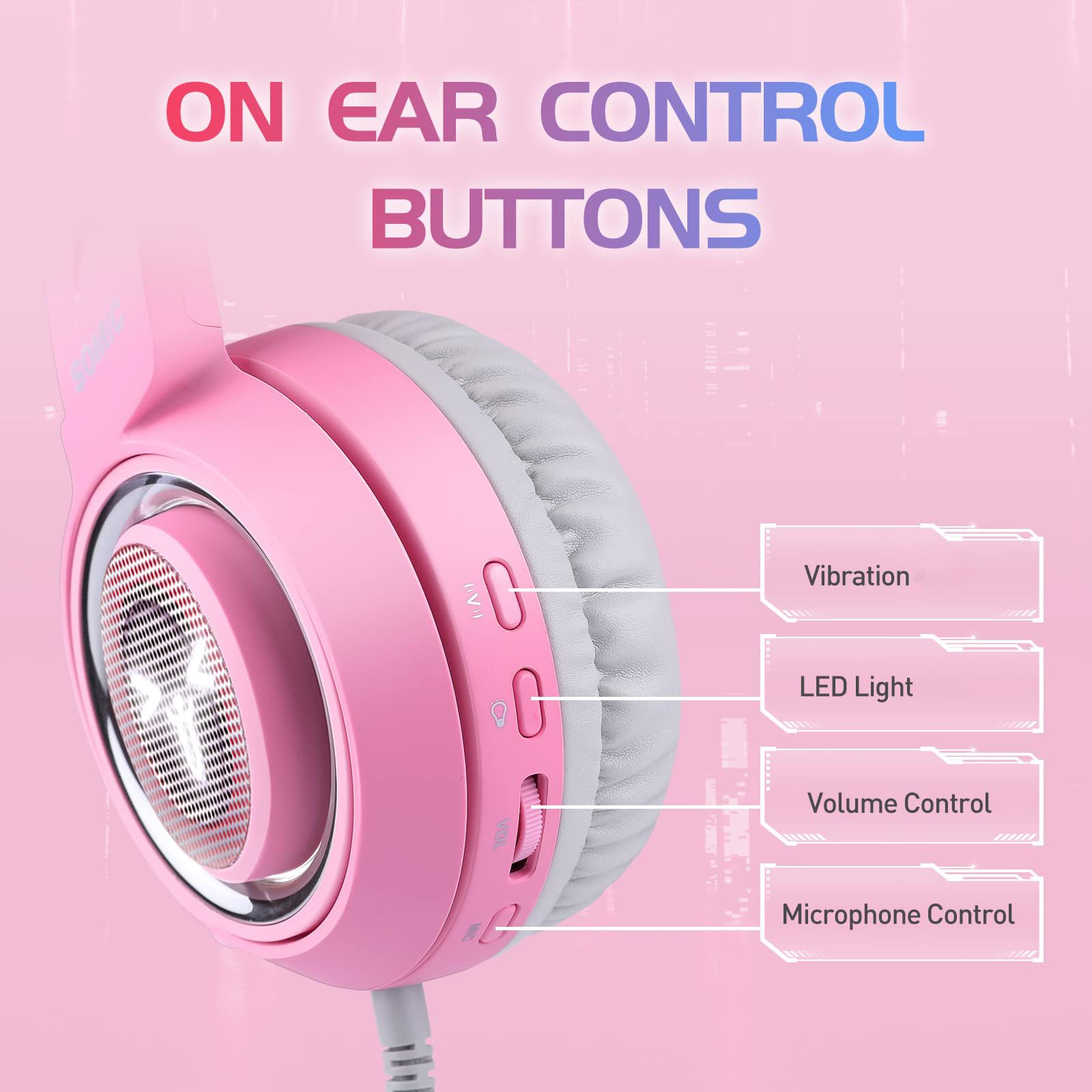 SOMIC G951 Pink Cat Ear Gaming Headset with Mic - USB Noise Cancelling Headphones, 7.1 Virtual Surround Sound, LED Lights for PC, PS4, PS5, Laptop - Perfect for Girls & Women Gamers (Ideal for Streaming, Online Gaming & Voice Chat)