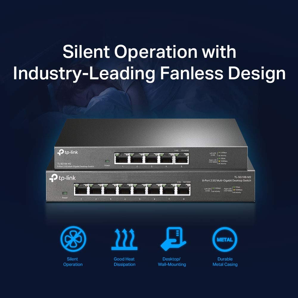TP-Link TL-SG108-M2 8-Port 2.5G Gigabit Ethernet Switch | Metal Desktop/Wall Mount Network Switch | Plug & Play, Energy Efficient, Silent Operation | Ideal for Home Office, Gaming & Small Business Networks