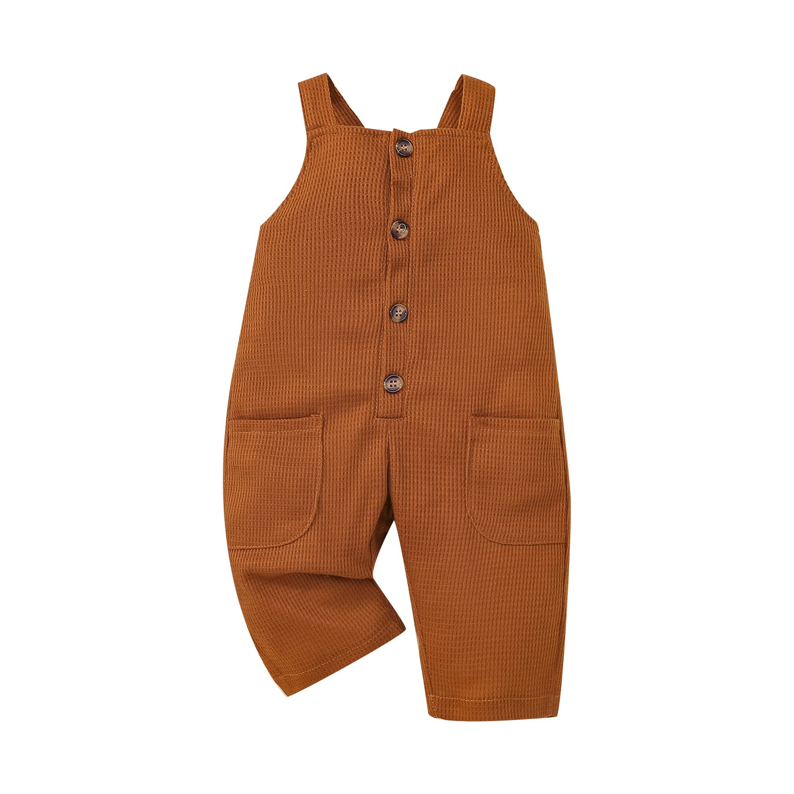 Baby Romper for Girls & Boys - Striped & Solid Waffle-Knit Overalls with Button-Up Bodysuit & Pockets | Soft Infant Toddler Jumpsuit for Playdates, Daycare & Family Outings