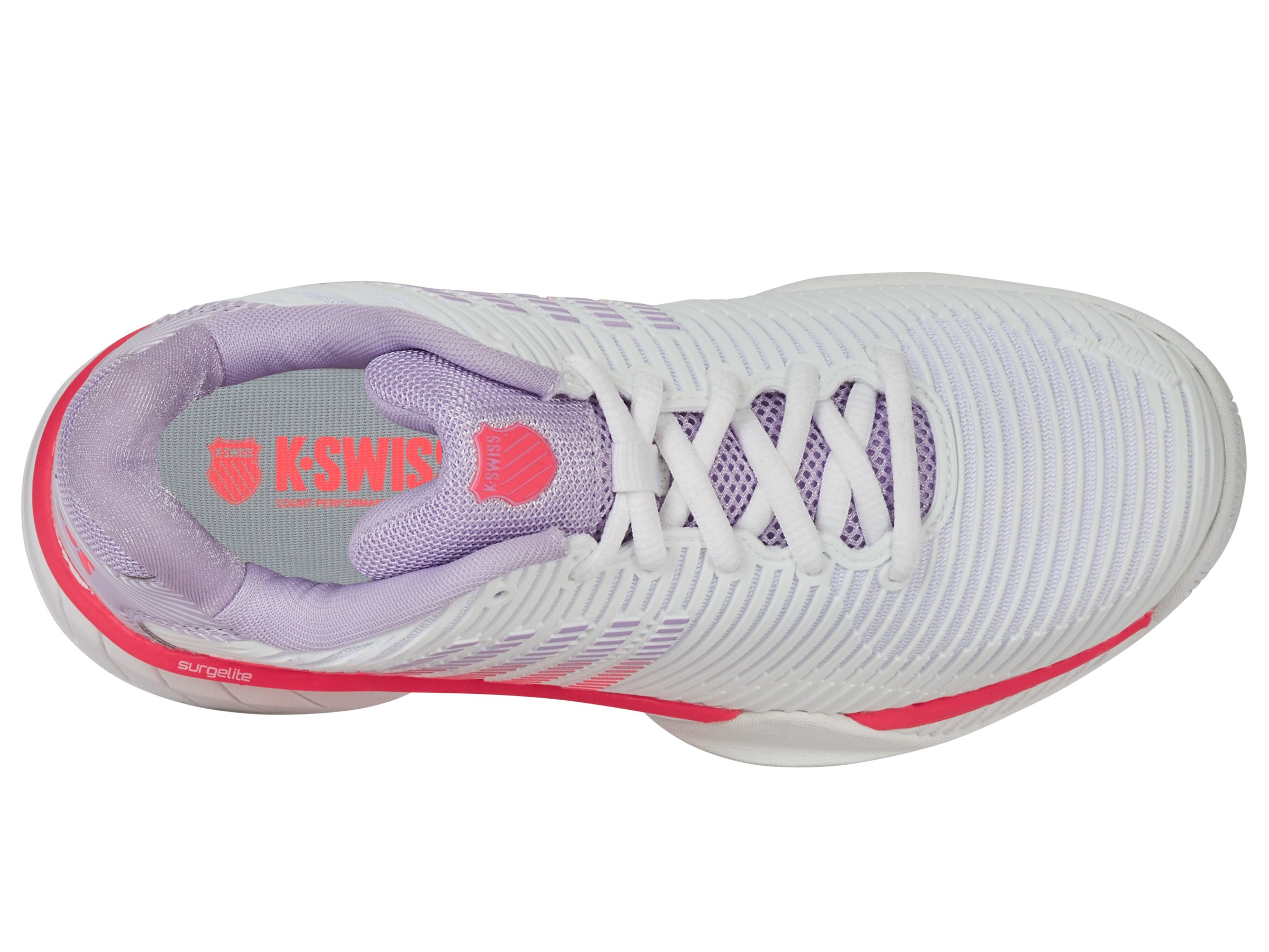 Hypercourt Express 2 Tennis Shoes - Women's White/Orchid Petal/Neon Blaze Athletic Sneakers for Court Sports & Casual Wear
