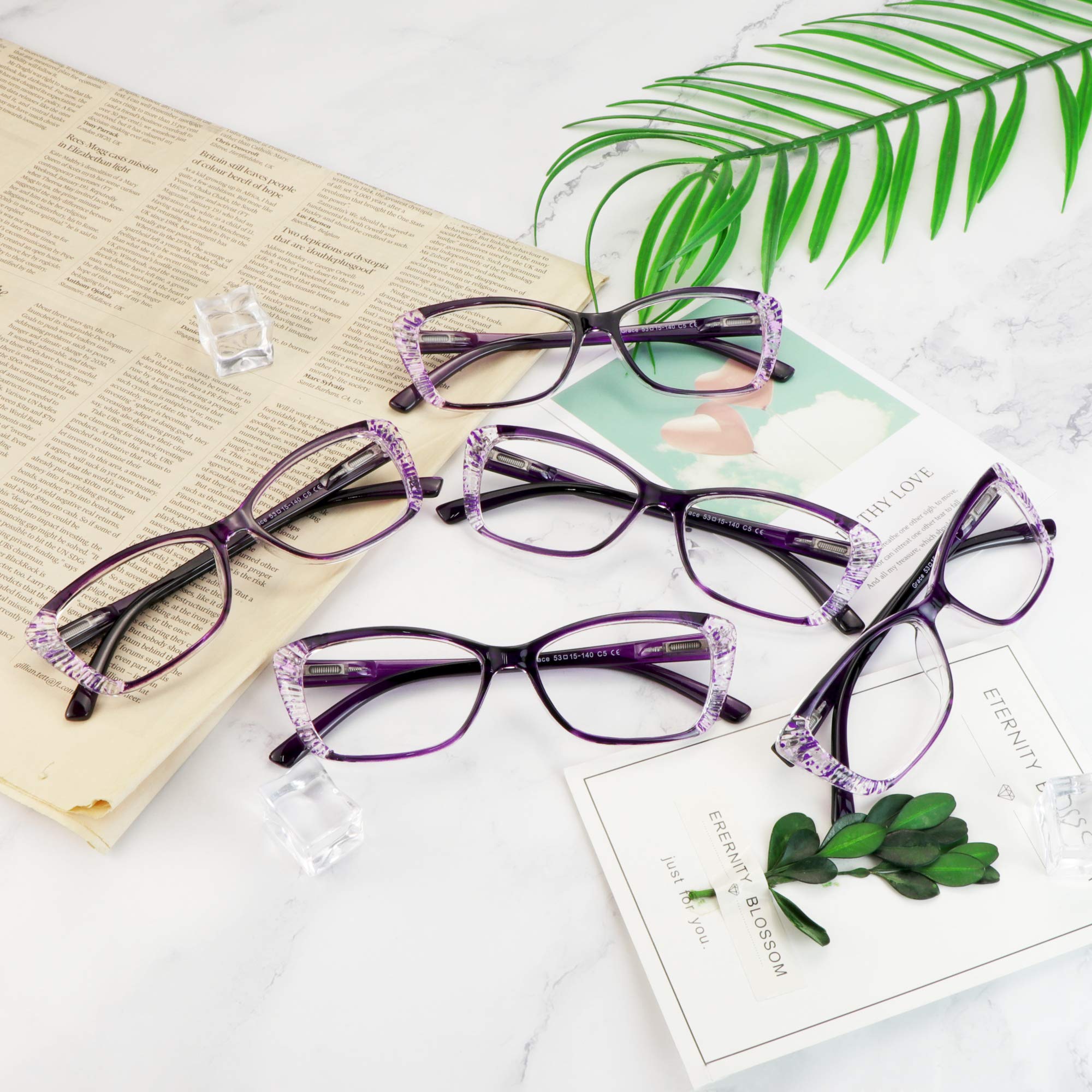 VisionGlobal 5 Pairs Reading Glasses - Blue Light Blocking for Women & Men | Office & Screen Use
