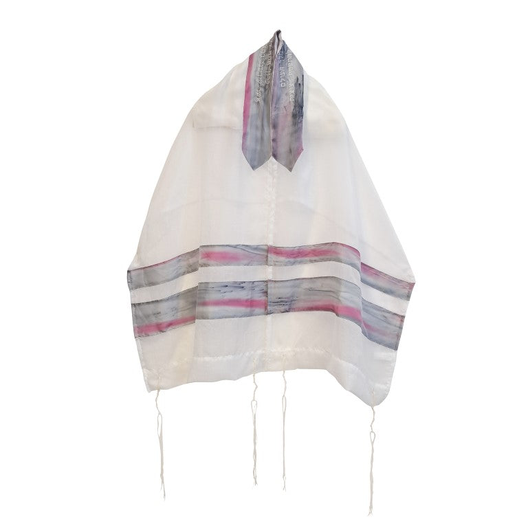 Pink and Gray Silk Striped Tallit for Women - Elegant Bat Mitzvah Prayer Shawl with Tzitzit Fringes | Perfect for Jewish Ceremonies, Synagogue Worship & Special Occasions