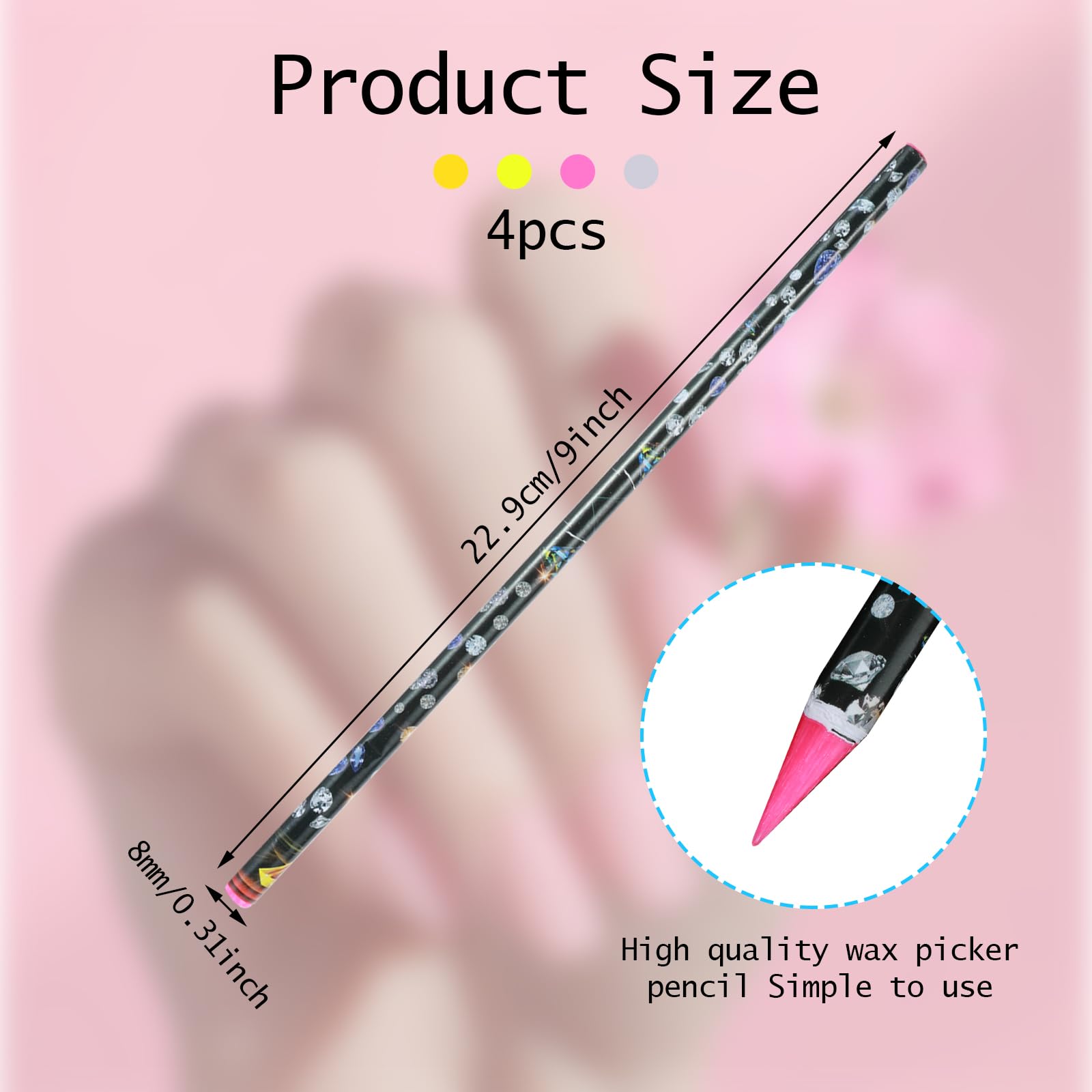 4 Pcs Rhinestone Picker Tool Set - Self Adhesive Wax Pencil & Gem Picker Pen with Sharpener - Perfect for DIY Nail Art, Jewelry Making, and Crafting Projects