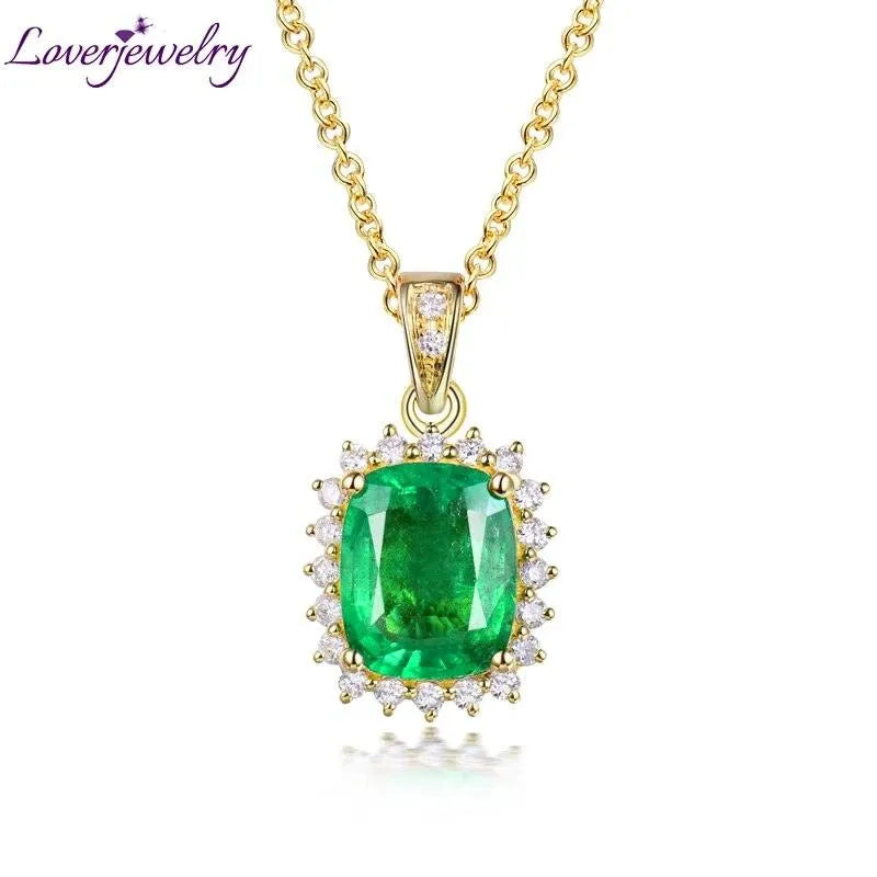 100% Natural Emerald & Diamond Pendant Necklace for Women - 18K Yellow Gold Jewelry - Elegant Anniversary Gift for Her - Perfect for Weddings, Parties & Special Occasions