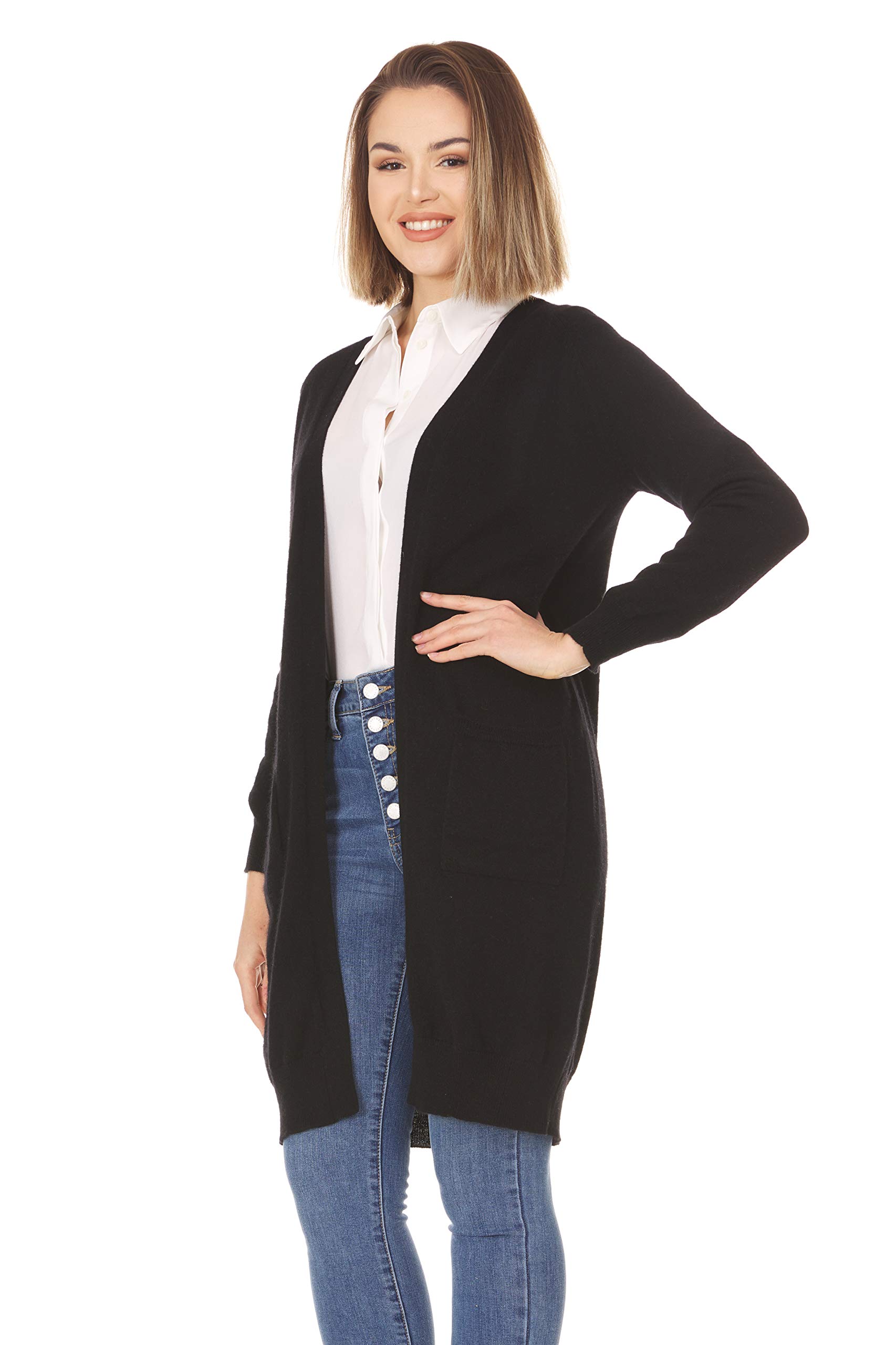 Velanio Women's Lightweight Pure Cashmere Open Front Cardigan - Soft Luxury Sweater for Fall & Winter - Perfect for Office, Travel and Casual Wear