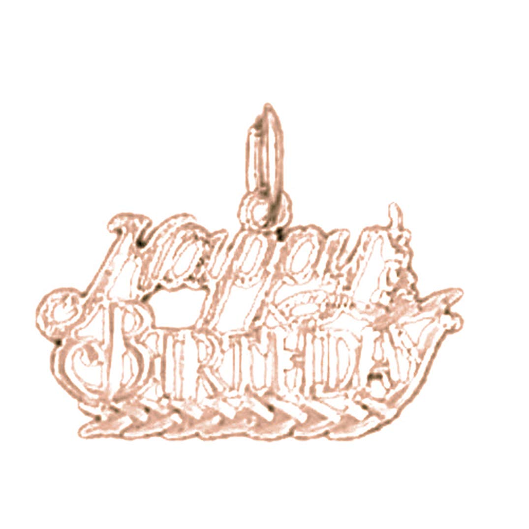 14K Rose Gold Happy Birthday Pendant Necklace - 15mm Elegant Jewelry Gift for Women, Perfect for Birthdays, Anniversaries & Special Occasions