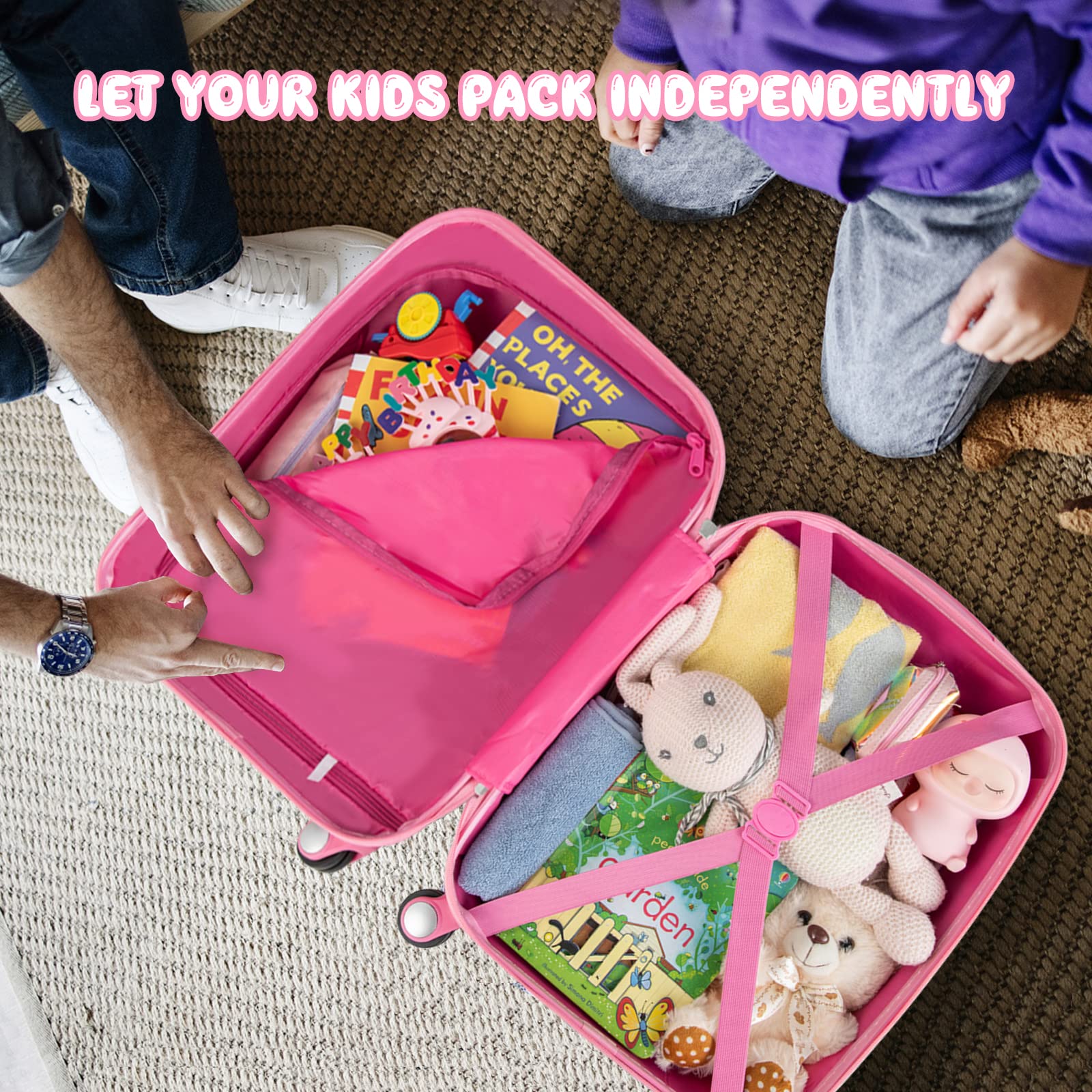 GYMAX 2-Piece Kids Carry-On Luggage Set with 4 Spinner Wheels - 12