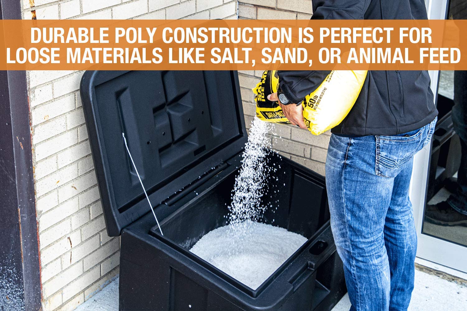 Heavy Duty 35 Gallon Poly Storage Bin - Corrosion-Free Multi-Purpose Container for Salt, Feed, Seed Storage | Ideal for Farm, Garage & Industrial Organization