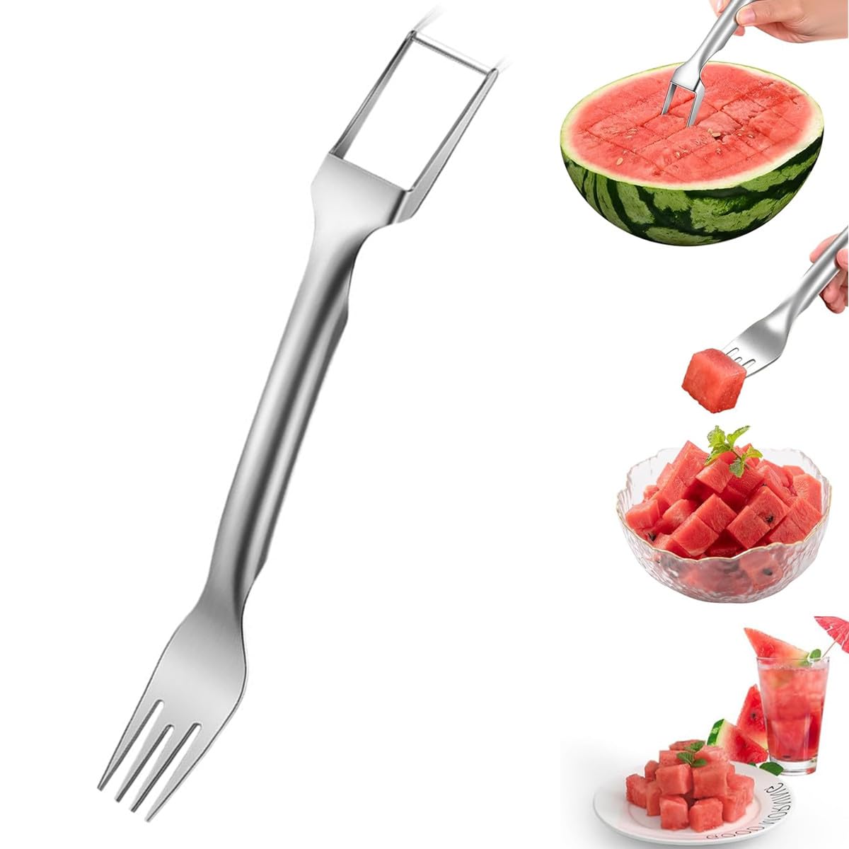 Stainless Steel 2-in-1 Watermelon Slicer and Fork - Portable Fruit Cutting Tool for Home, Parties, Camping & Kitchen - Easy Watermelon Wedge Cutter (1 Pack) | Perfect for BBQs, Picnics, Summer Gatherings & Outdoor Adventures