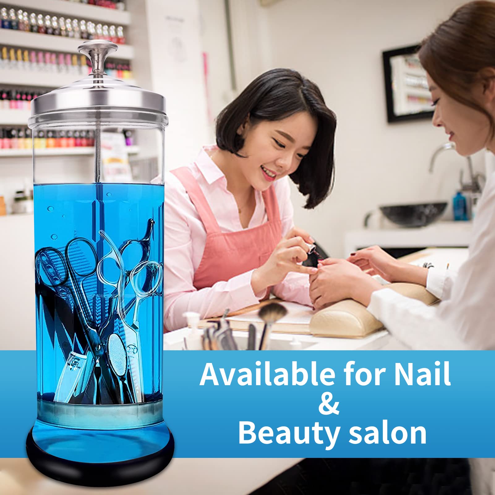 **50oz/1500ml Disinfectant Sterilizer Jar for Barber & Nail Tools - Durable Glass Container for Salon, Barber Shop & Home Use - Hair Styling, Manicure & Pedicure Equipment Sanitizer**