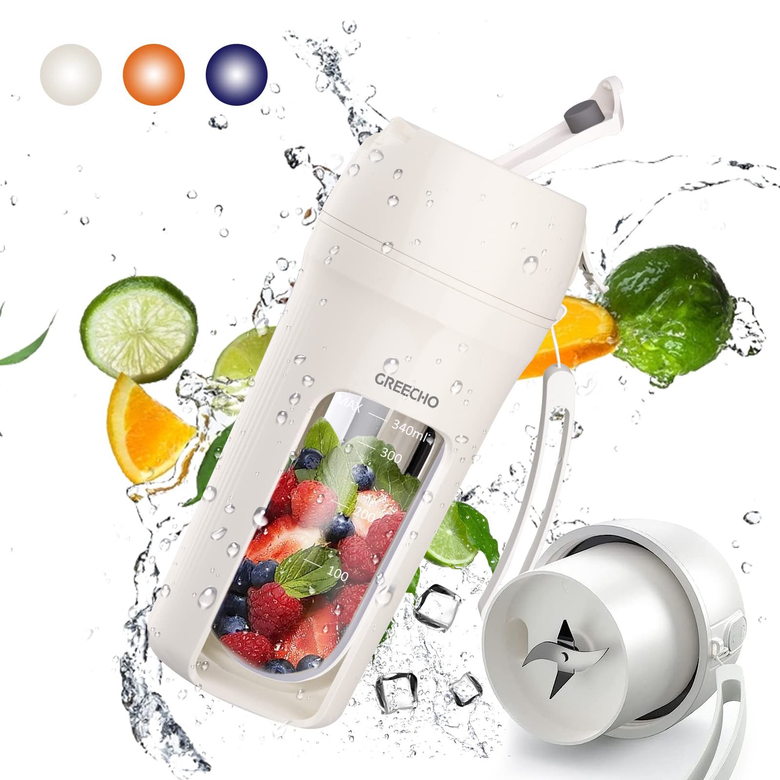 GREECHO Portable Blender - 12 oz USB Rechargeable Mini Blender for Smoothies, Shakes & Juices | BPA-Free One-Handed Personal Blender | Perfect for Gym, Office, Travel & Outdoor Activities | White