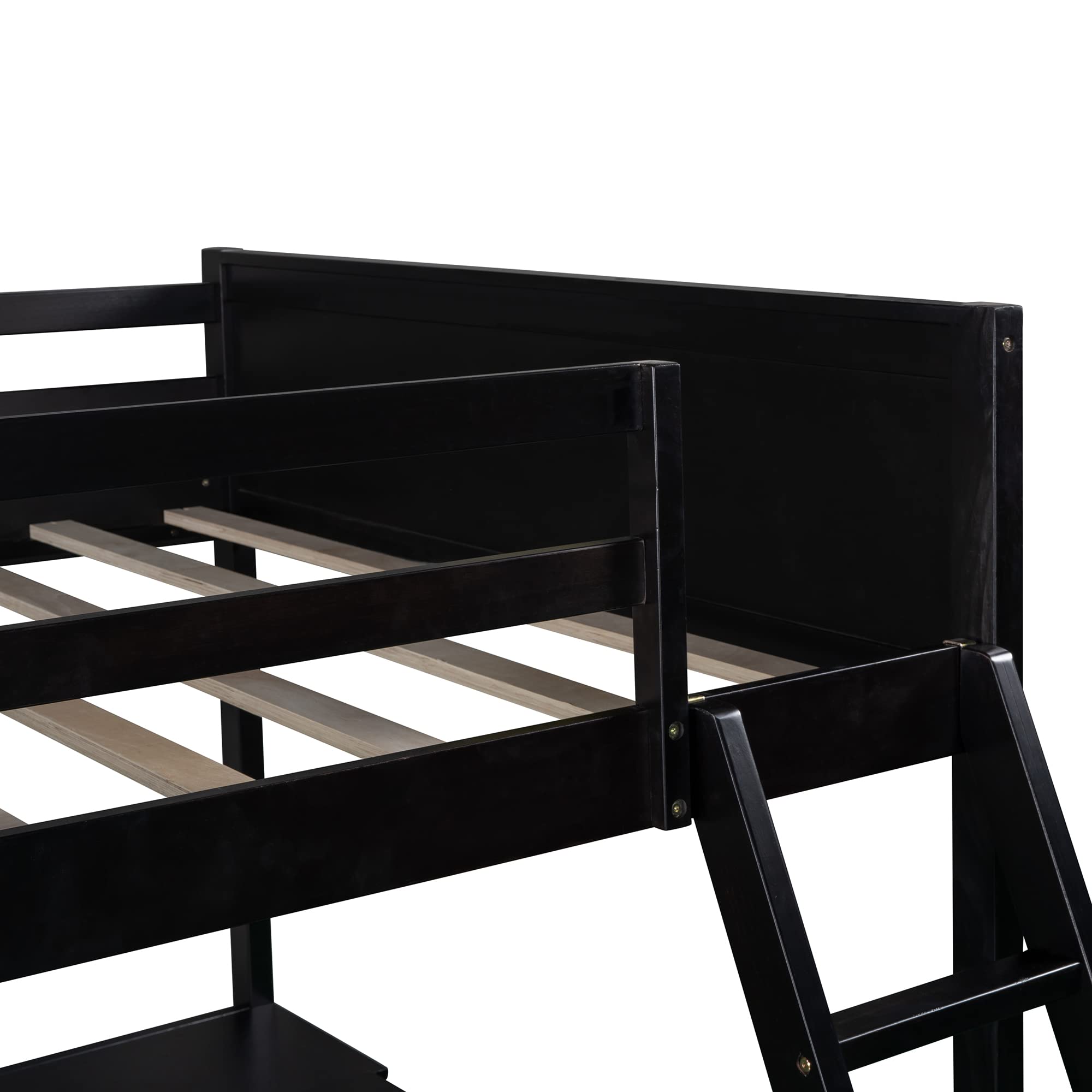 Merax Full Size Loft Bed with 3-Tier Shelves & Built-in Study Desk - Space Saving Wooden Bunk Bed for Kids & Teens - Sturdy Frame with Safety Ladder & Full-Length Guardrail in Espresso Finish - Perfect for Small Bedrooms, Dorms & Studio Apartments