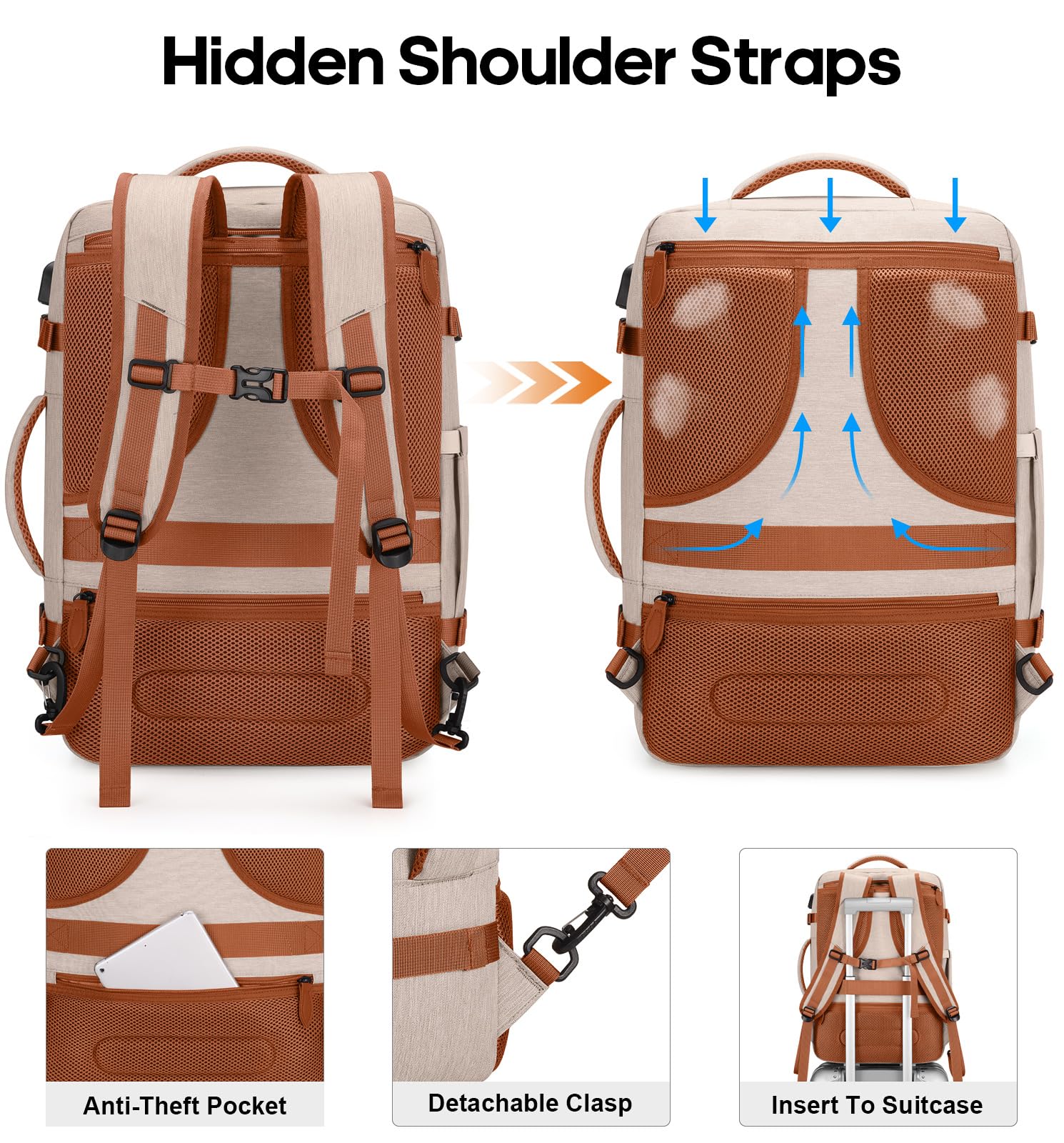 Bagsure 42L Expandable Travel Backpack - Flight Approved Carry-On & Laptop Bag for Business Trips