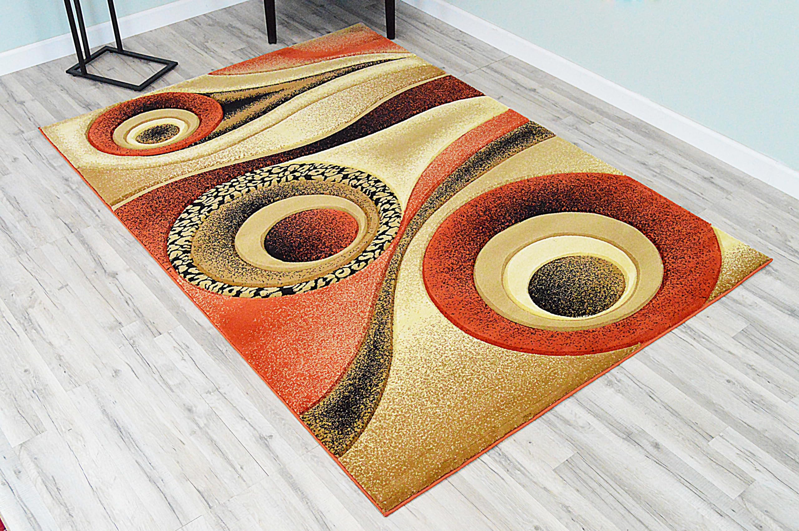 Abstract Modern 3x5 Area Rug - Contemporary Thick Carpet with Premium Colorful Design in Orange Terracotta (1504) - Perfect for Living Room, Bedroom & Home Decor