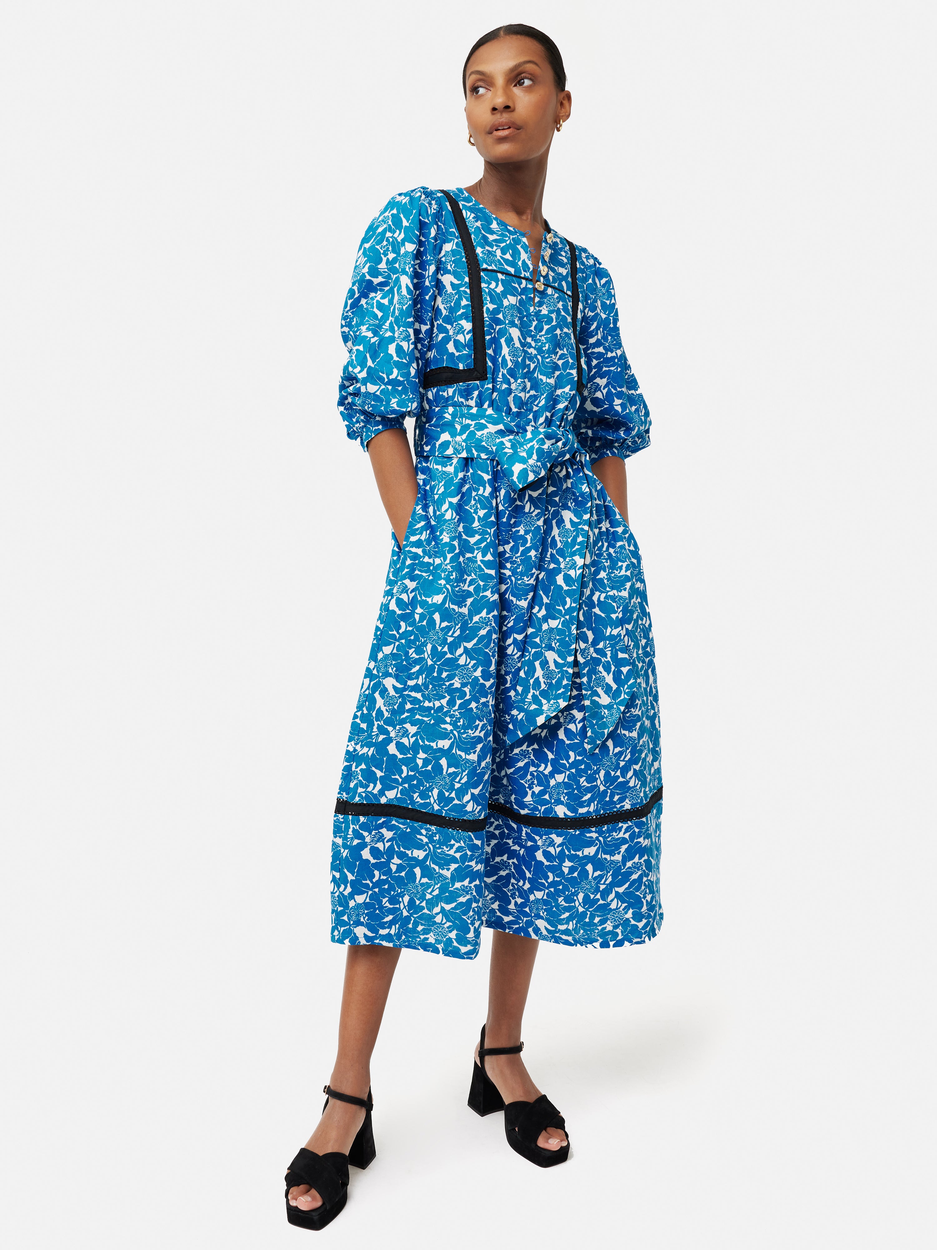 Shadow Leaf Linen Dress for Women - Breathable Blue Summer Maxi Dress | Perfect for Beach Vacation, Boho Chic Outfits & Casual Daywear