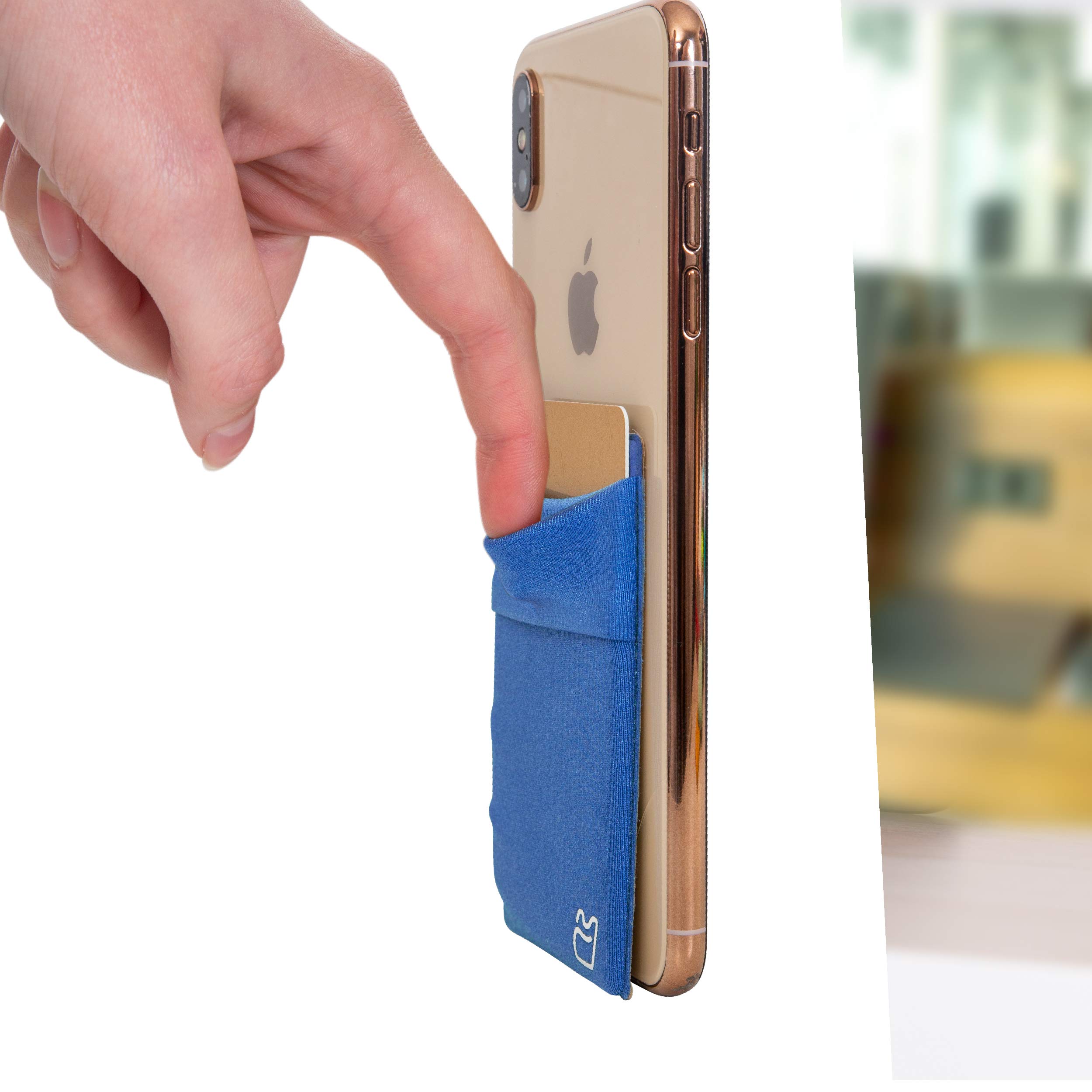 Stick-On Phone Wallet Case - Dark Blue & Neon Green Card and Money Holder for iPhone & Android | Perfect for Hands-Free Shopping, Travel & Daily Essentials