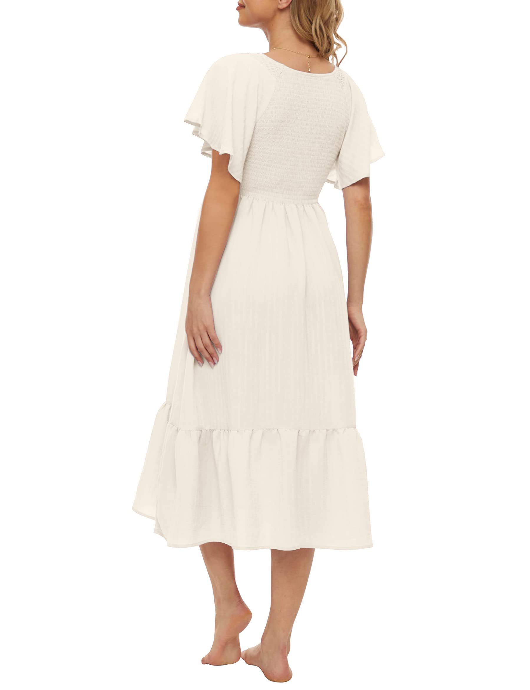 Boho Flutter Short Sleeve Maternity Dress - V-Neck Smocked Midi Dress for Baby Shower & Casual Wear (Sizes S-2XL) | Perfect for Pregnancy Photos, Bridal Showers & Summer Outfits