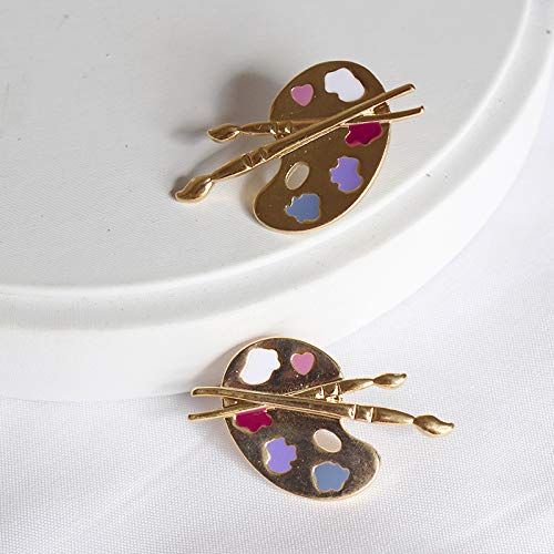 Gold Plated Colorful Paint Palette & Brush Stud Dangle Earrings - Artist Jewelry for Painters & Art Lovers - Perfect for Art Classes, Studio Wear & Creative Gift Giving