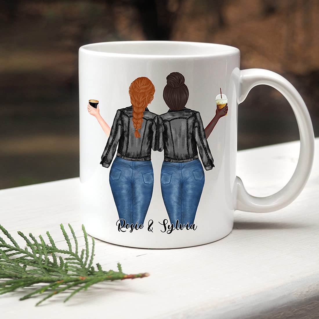 Personalized Best Friend Sister Mug for Women - Custom Name Coffee Cup for BFF, Long Distance Friendship Gift, Sister Moving Away Present - Ideal for Christmas, Birthday, Coffee Lovers & Heartwarming Moments (2 Friends)