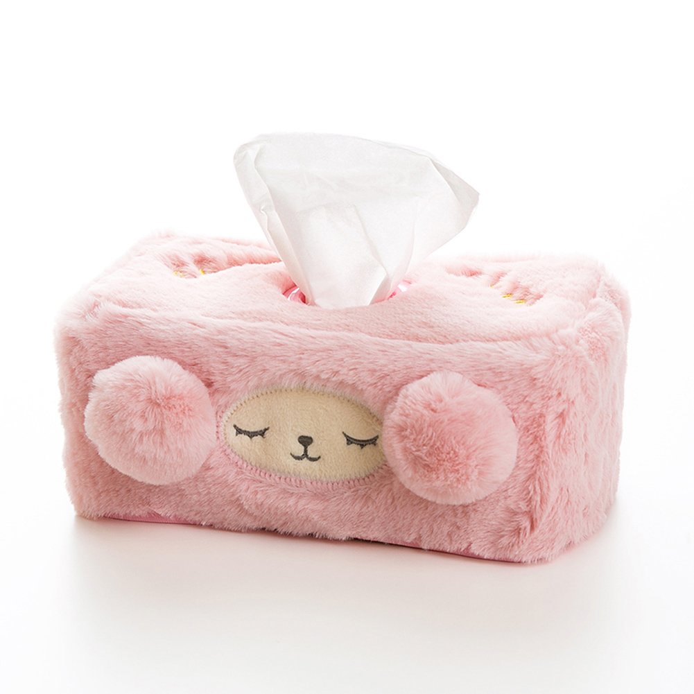 Soft Fluffy Alpaca Tissue Box Cover - Decorative Napkin Holder for Home & Office - Cute Animal-Themed Tissue Dispenser for Living Room, Bedroom, or Bathroom