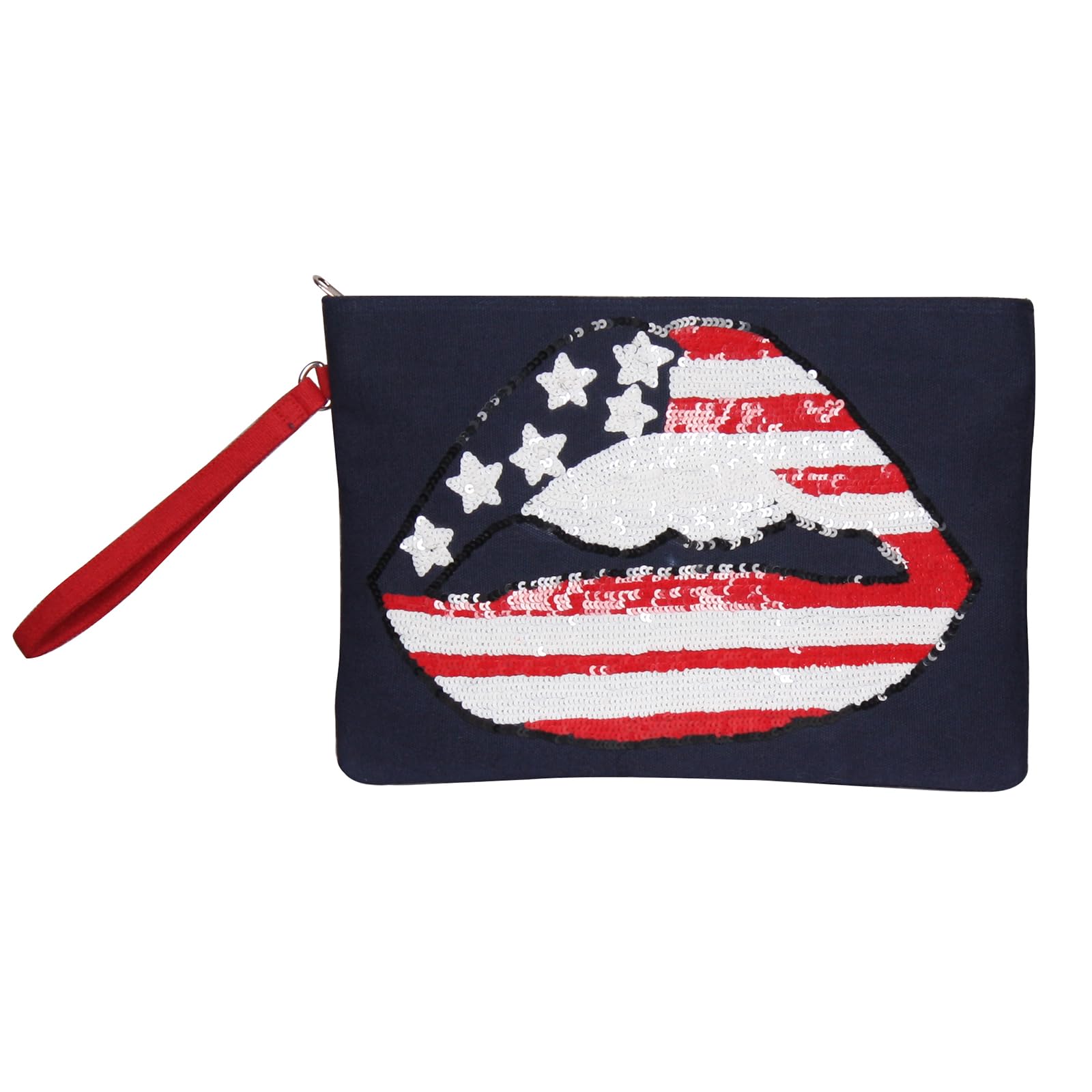 Boho Girl American Flag Sequined Clutch Purse - Stylish Lip Print Design for Women, Perfect for Parties, Weddings & Night Out Accessories