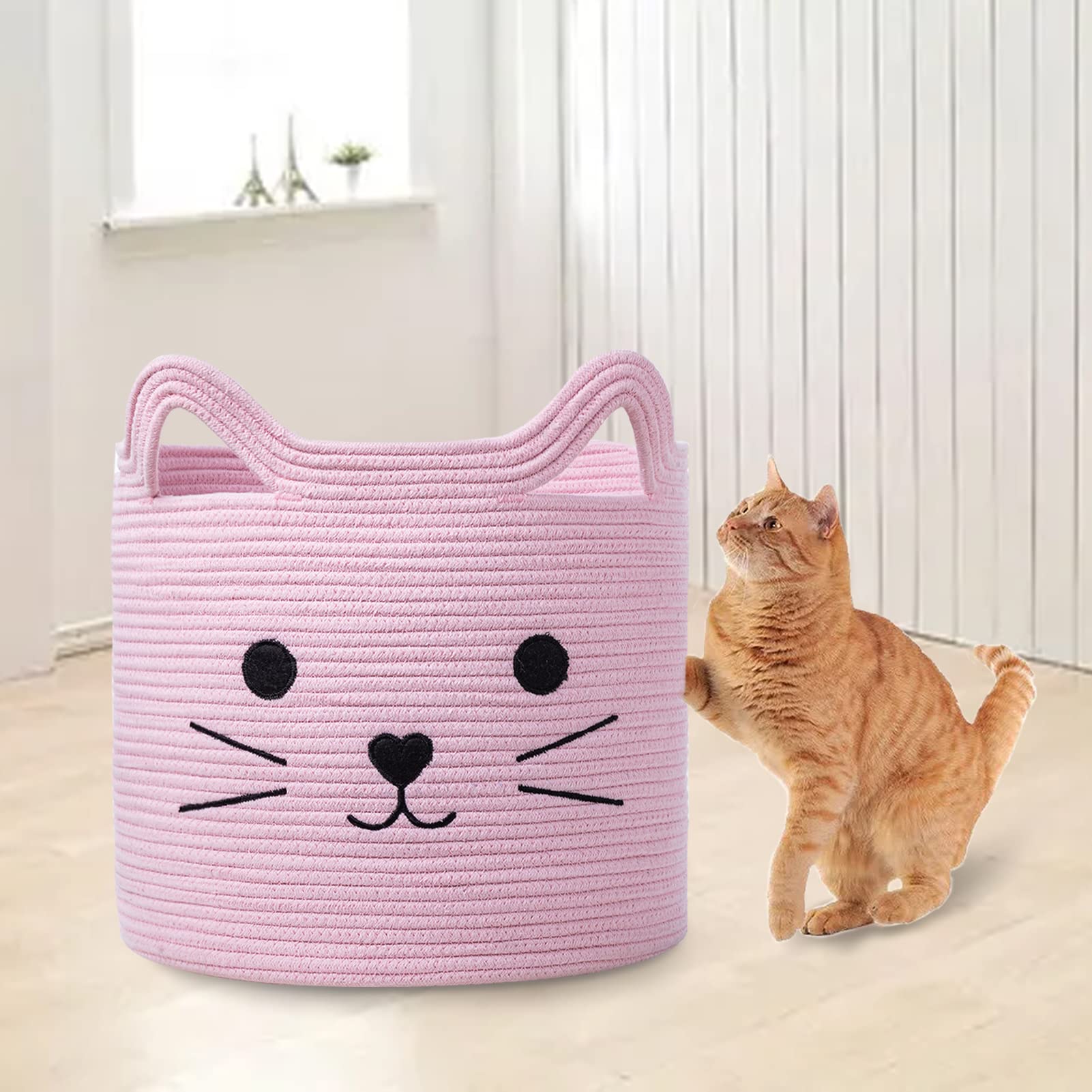 VK·LIVING Pink Cotton Rope Cat Toy Basket - 15