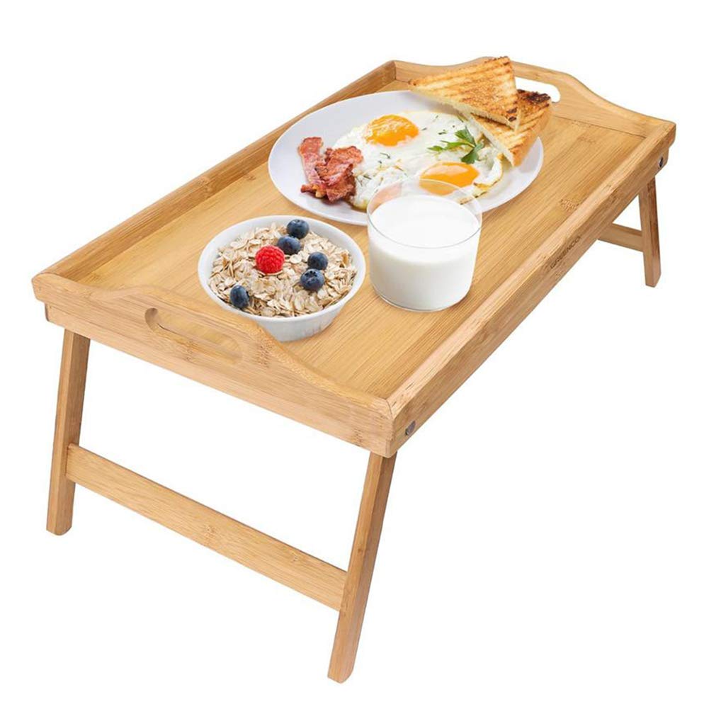 Foldable Bamboo Bed Tray with Non-Slip Base - Large Eco-Friendly Breakfast Tray for Laptops, Snacks & Reading in Bed - Smooth Surface & Easy to Clean