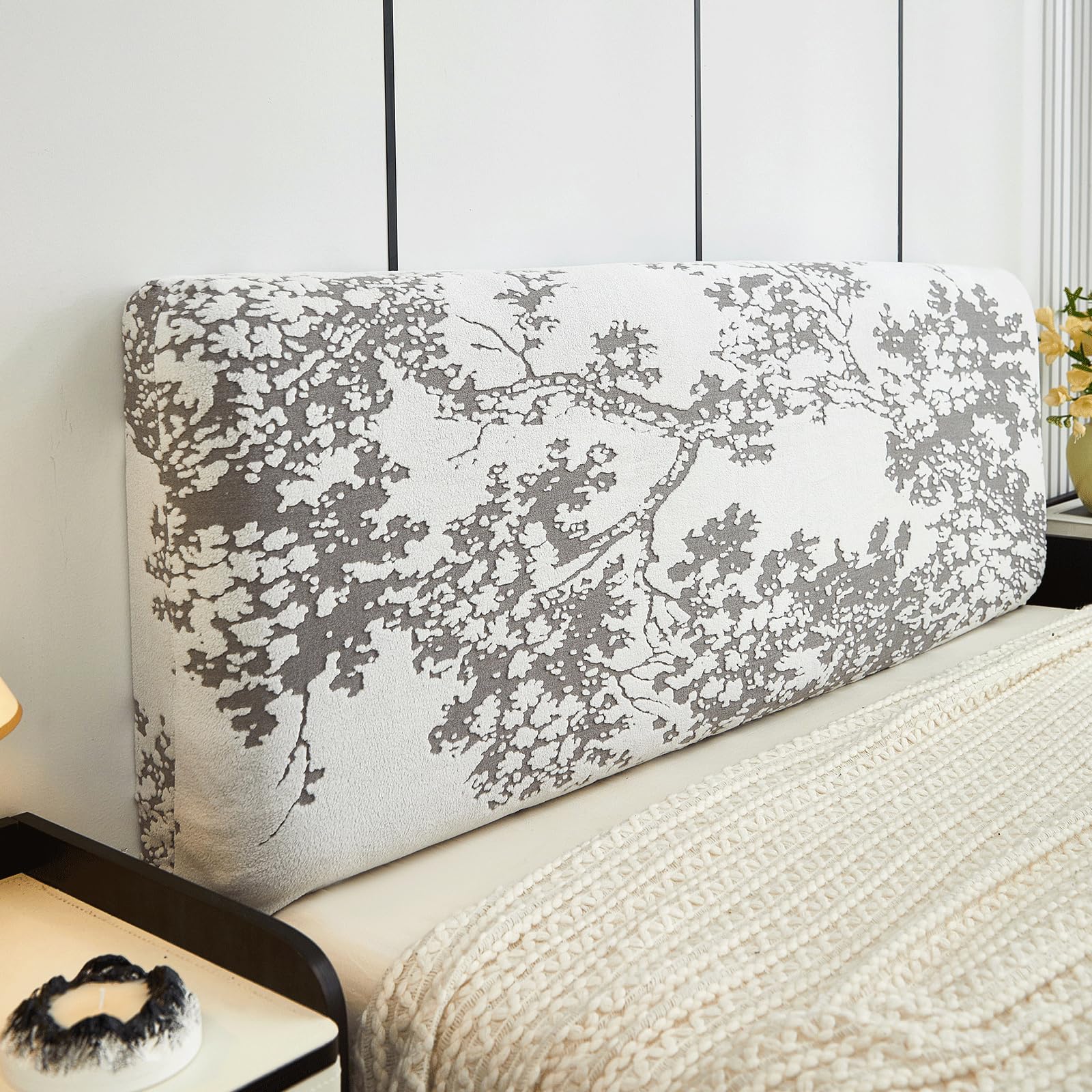 EFELIM Stretch Headboard Covers - Full, Queen & King Size Jacquard Slipcover - Dustproof Protector for Upholstered & Wood Headboards (Grey, 190-210cm/75-82.6in) - Perfect for Bedroom Makeover, Hotel Renovation & Home Decor Upgrade