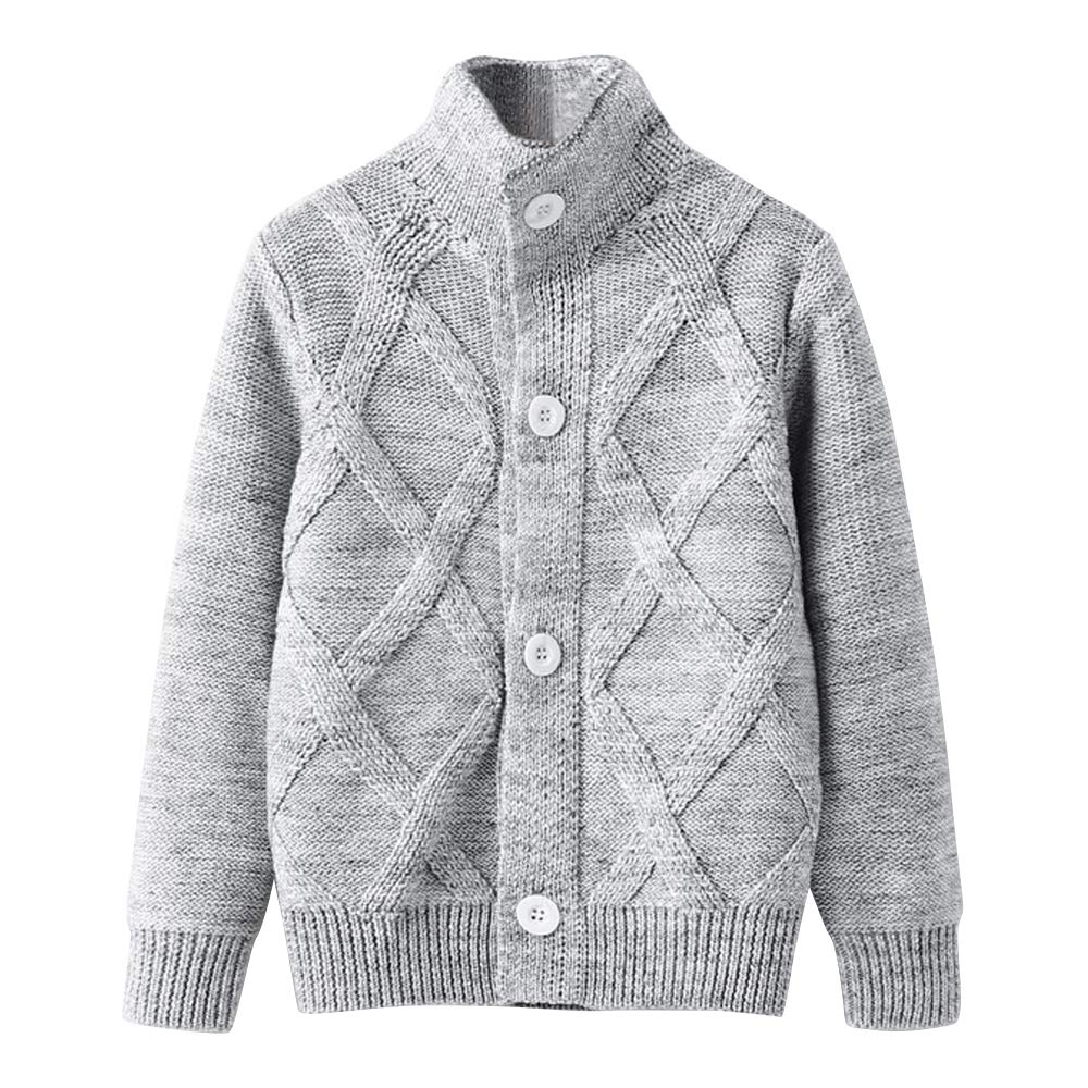 OCHENTA Boys' Chunky Knit Button Down Turtleneck Cardigan Sweater - Warm Winter Pullover for Kids, Cozy Layered Outfit for School, Holidays & Family Photos