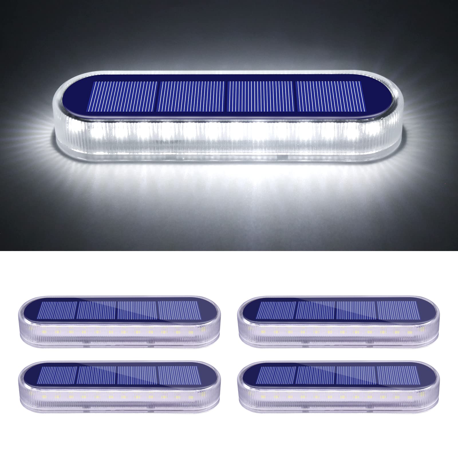 Solar LED Step Lights 4-Pack - Waterproof Outdoor Driveway Lights for Concrete Steps (White) - Perfect for Walkways & Gardens