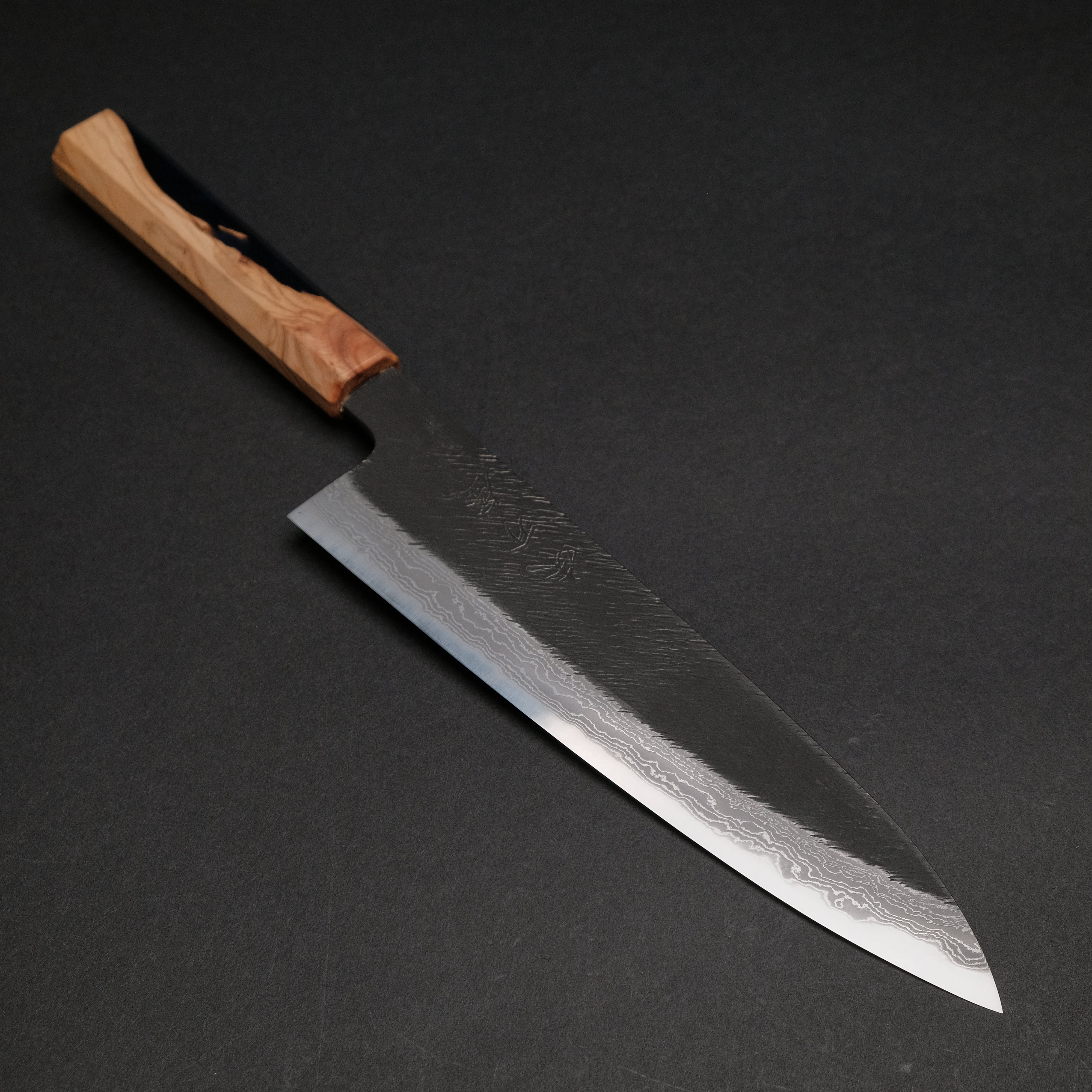 Ajikataya White #2 Matsuba Damascus Gyuto 210mm Japanese Chef Knife with Olive Wood & Resin Handle - Premium Kitchen Knife for Sushi, Meat Cutting & Professional Cooking (#11)