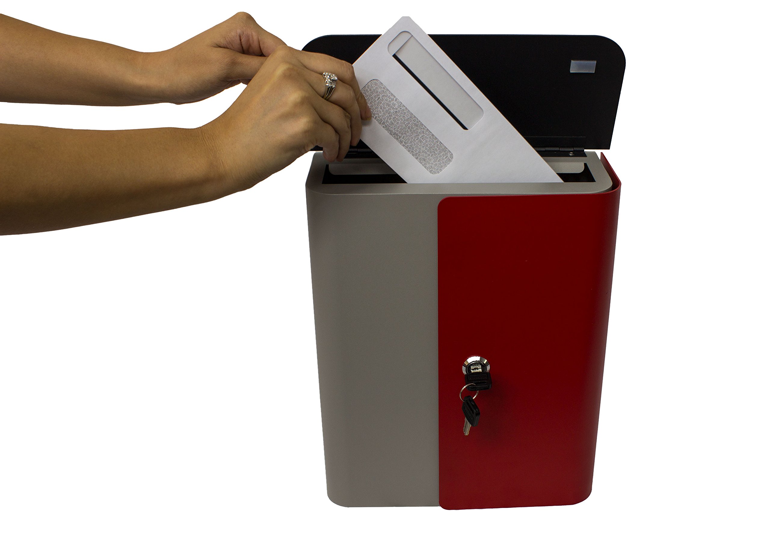 Qualarc WF-1515 Vista Rectangular Locking Mailbox - Gray Body with Red/Black Door Top | Secure Mail Storage for Homes & Businesses | Outdoor Use, Apartment Complexes & Office Buildings