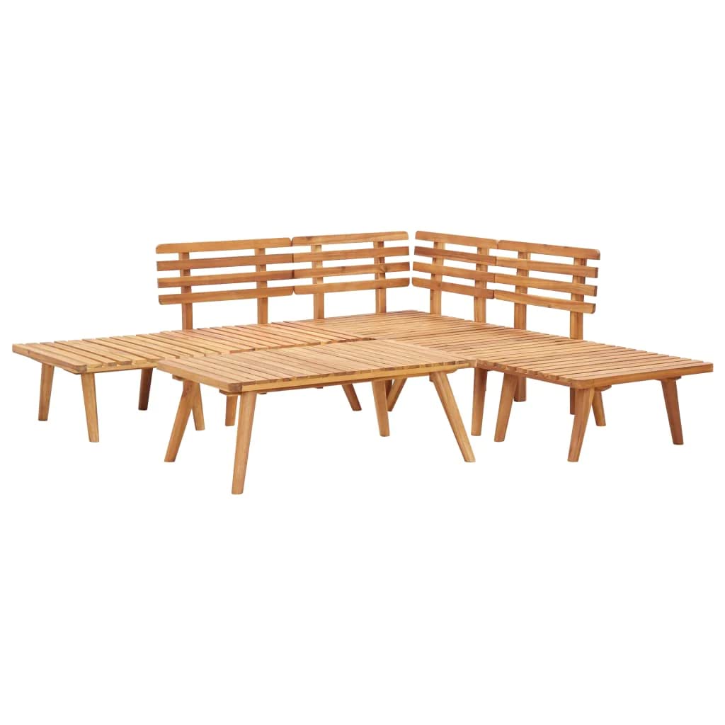 vidaXL 6-Piece Patio Sofa Set, Outdoor Sectional Couch with Cushions & Table, Acacia Wood Backyard Furniture for Garden, Deck, Poolside Relaxation