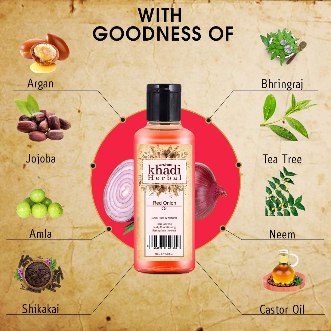 Organic Red Onion Hair Oil for Hair Growth & Hair Loss Prevention - Natural Treatment for Men & Women (210ml) - Promotes Thicker, Healthier Hair for Daily Care & Scalp Nourishment