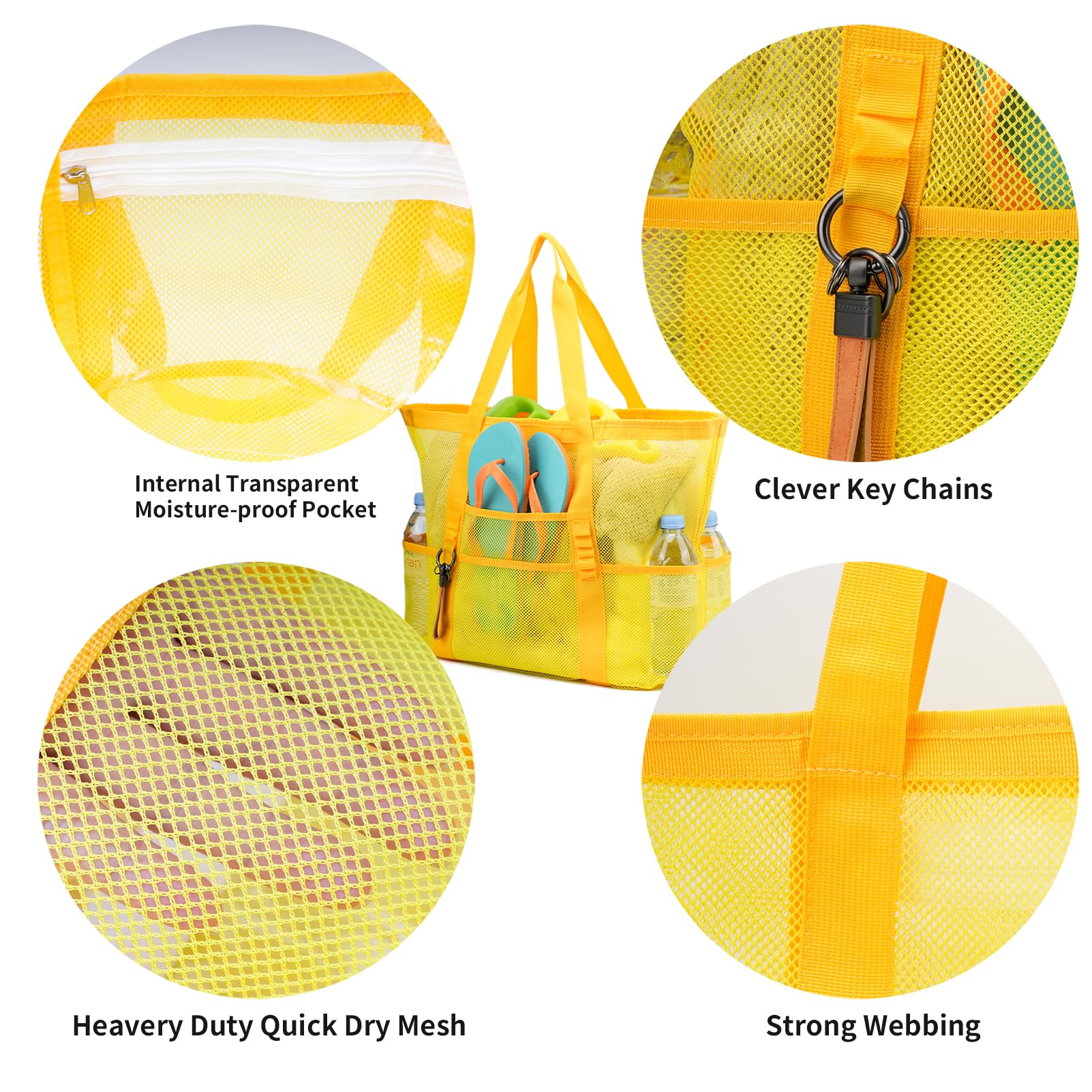 Large Mesh Beach Tote Bag - Lightweight Waterproof Pool Bag for Sand Toys, Travel & Groceries | Reusable Shopping Tote for Family Outings, Beach Trips & Summer Vacations