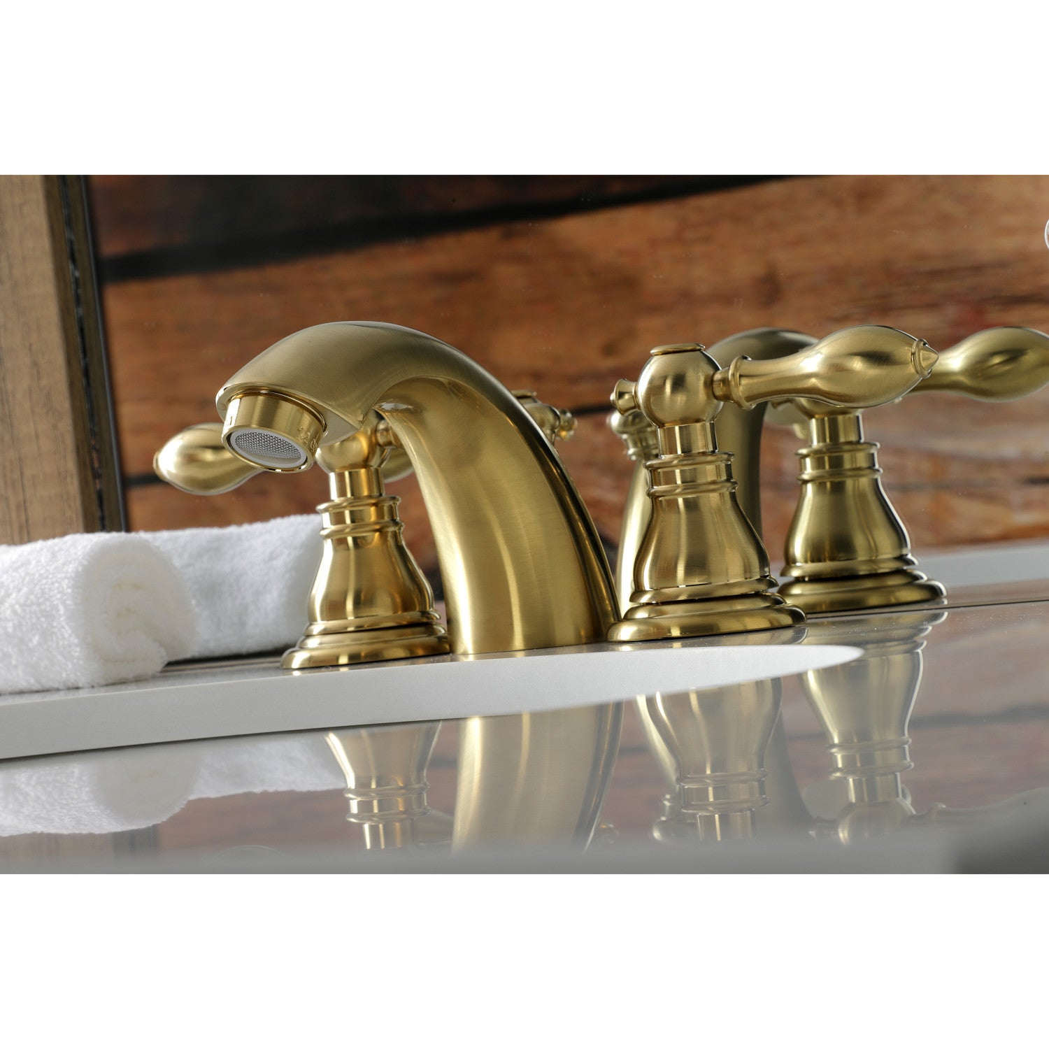 American Classic KB957ACLSB Brushed Brass Two-Handle 3-Hole Deck Mount Mini Widespread Bathroom Faucet with Pop-Up Drain - Perfect for Small Bathrooms & Powder Rooms