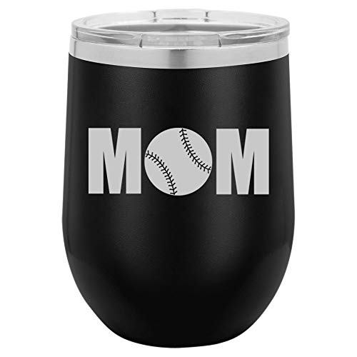12 oz Double Wall Vacuum Insulated Stainless Steel Wine Tumbler - Stemless Coffee Travel Mug with Leak-Proof Lid - Perfect for Hot & Cold Drinks, Baseball/Softball Games, Gifts for Mom - (Black)