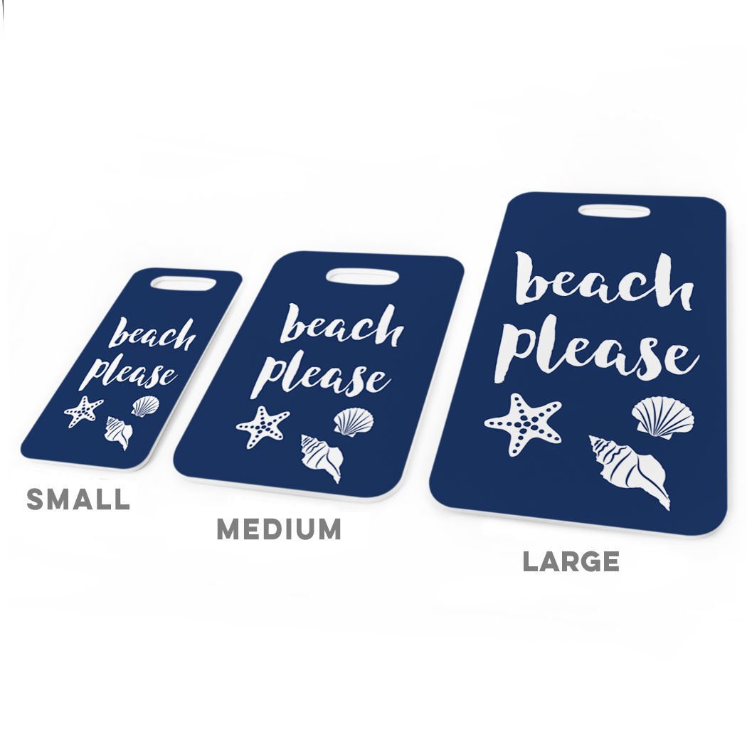Custom Beach Please Luggage Tag - Personalized Travel Bag Tag with Info on Back - Small Navy for Suitcases, Backpacks & Beach Vacations