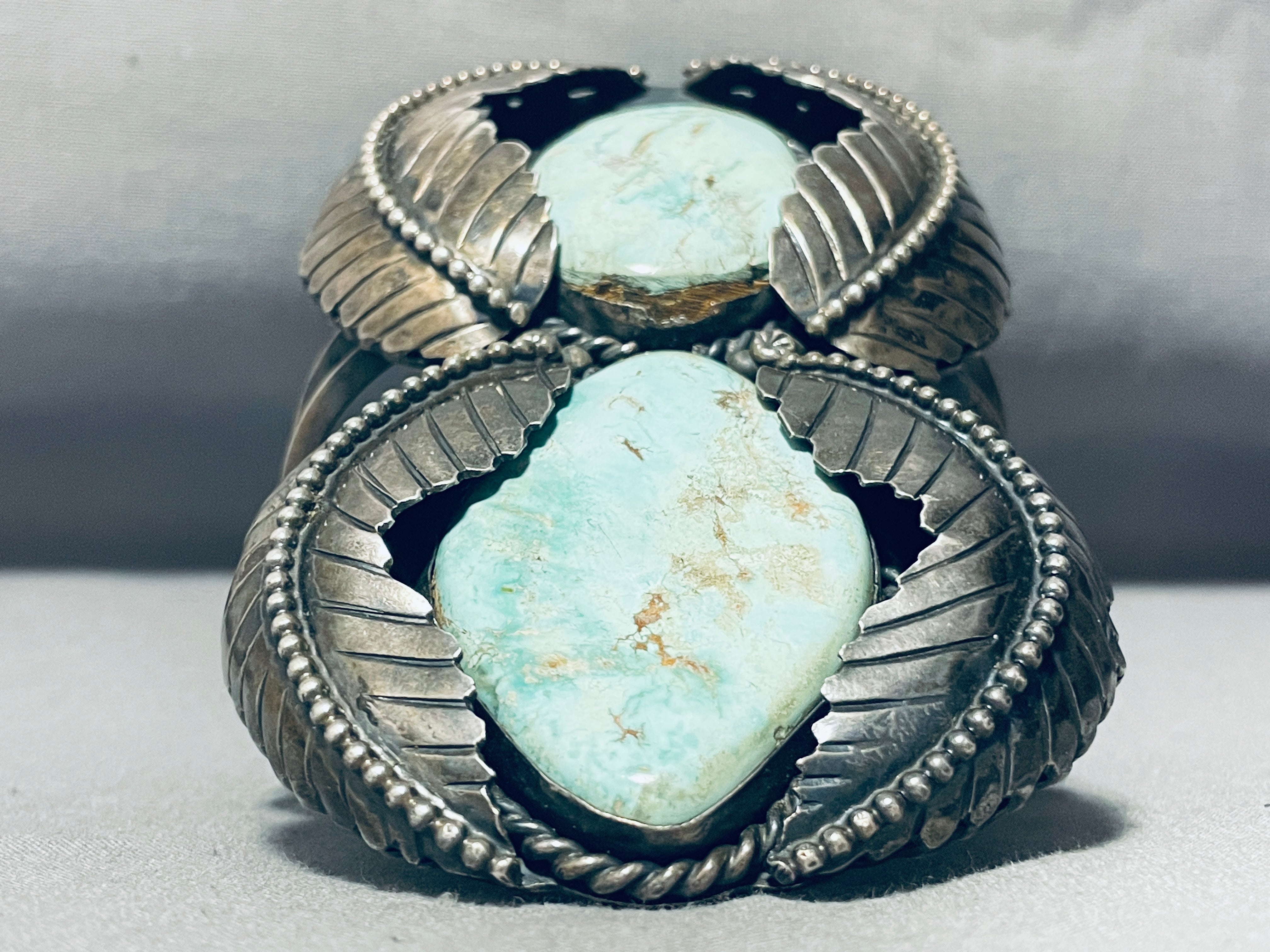 185 Gram Monster Mens Vintage Native American Navajo Turquoise Sterling Silver Bracelet