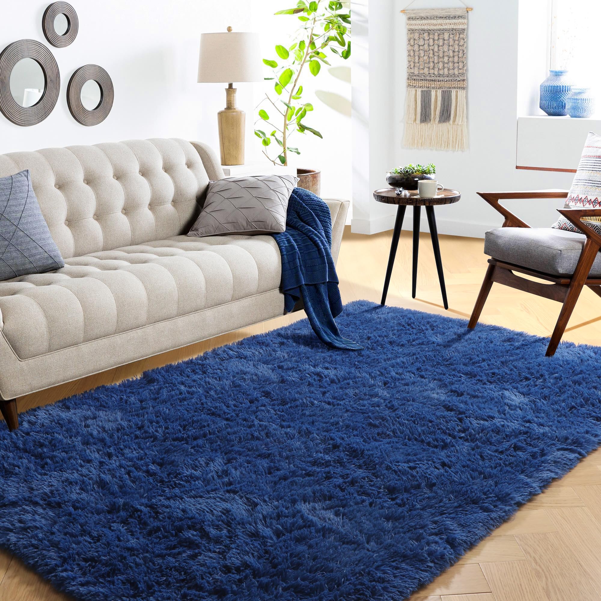 PAGISOFE Blue Shag Rug 4x6 Ft - Ultra Soft Fluffy Fuzzy Carpet for Bedroom, Living Room, Nursery, Kids Playroom & Dorm Decor - Navy Blue Area Rug for Boys Room & Teen Home - Perfect for Cozy Flooring & Play Areas