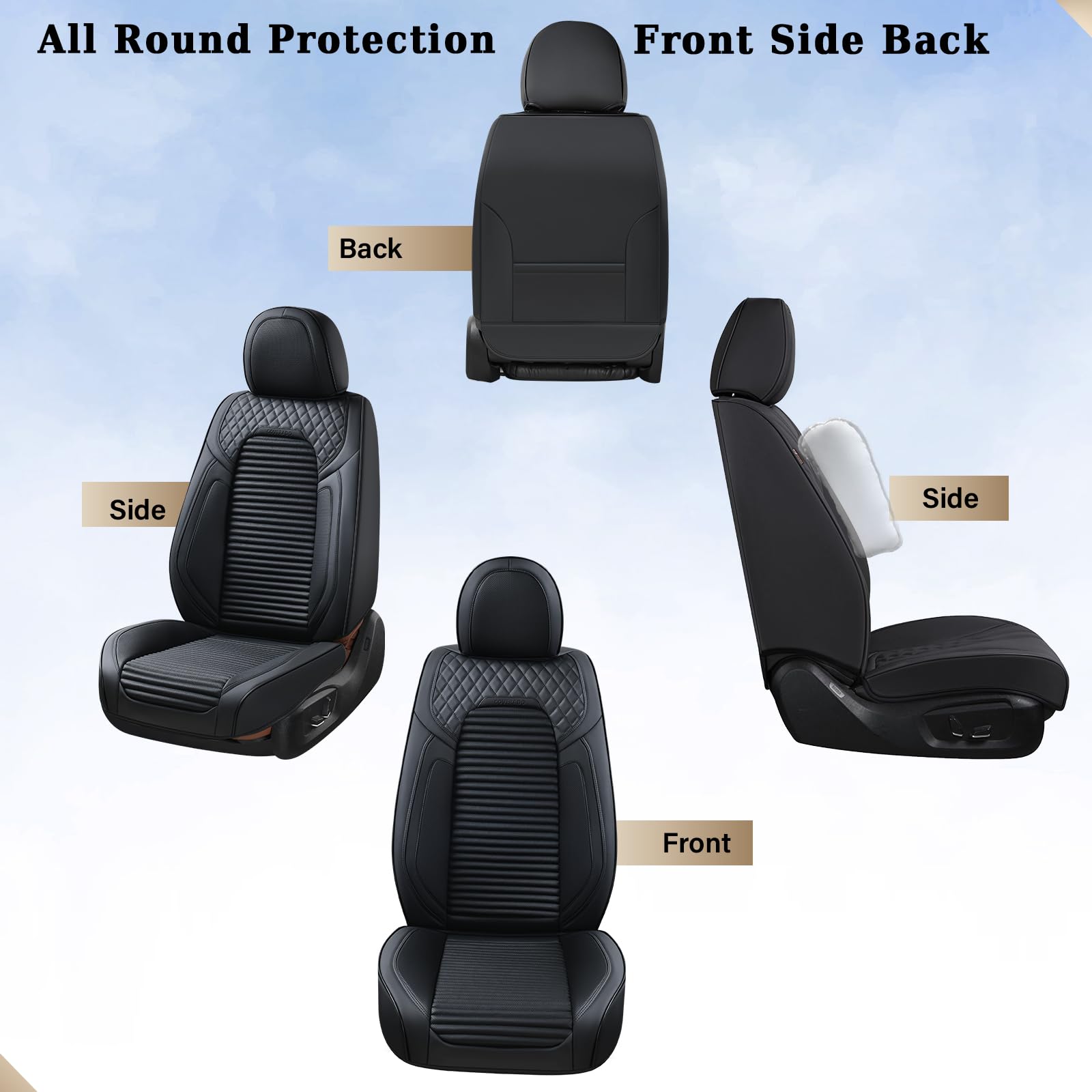 Premium Leather Front Seat Covers for Cars & SUVs - Universal Fit Black Car Seat Protectors with Red Stitching | Durable & Stylish for Daily Commute, Road Trips & Family Travel